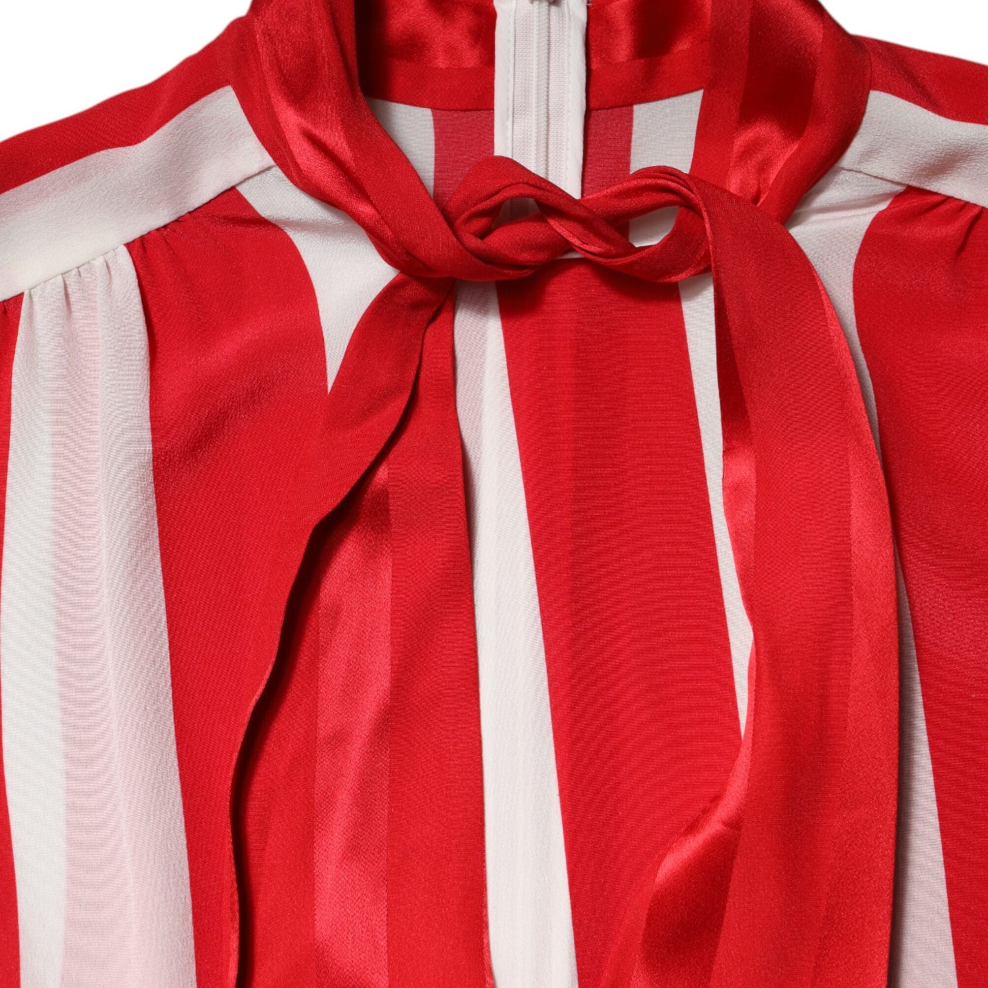 Dolce & Gabbana Red White Stripes Ascot Collar Blouse Top