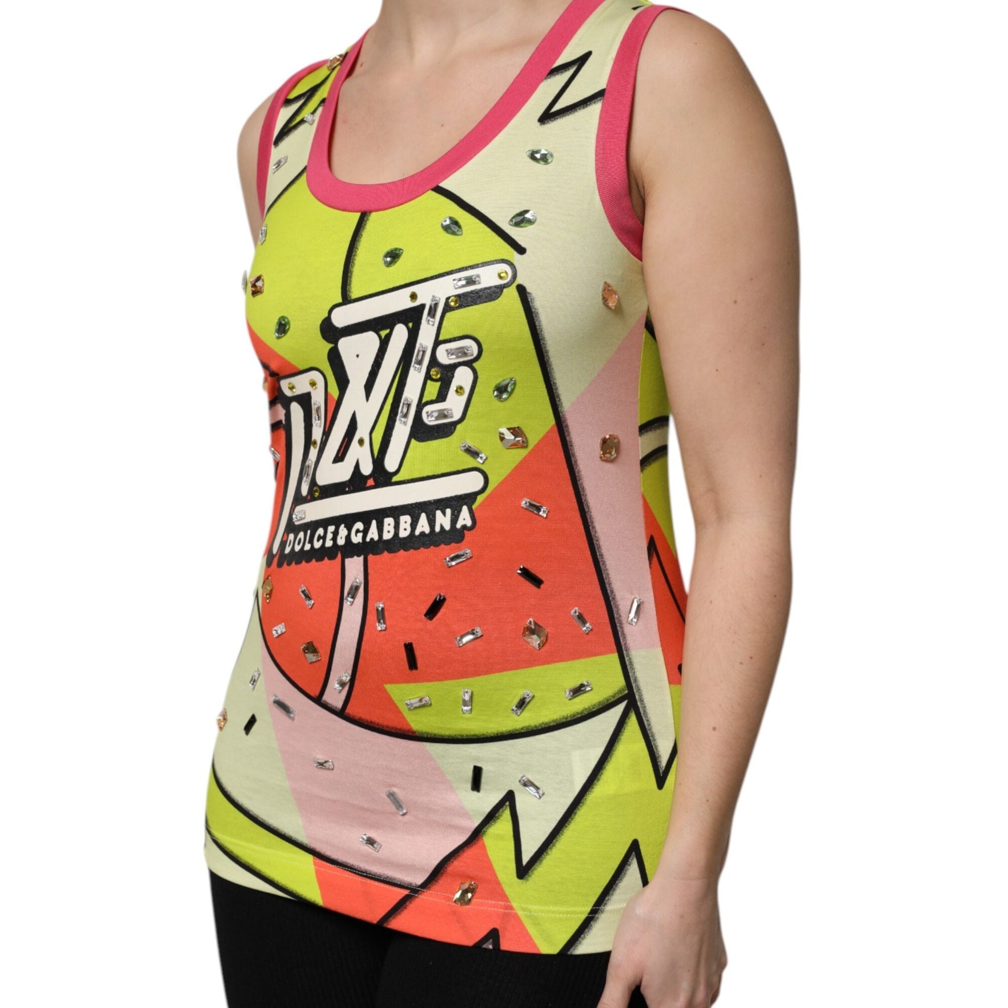Dolce & Gabbana Multicolor Printed Crystal Embellishment Top