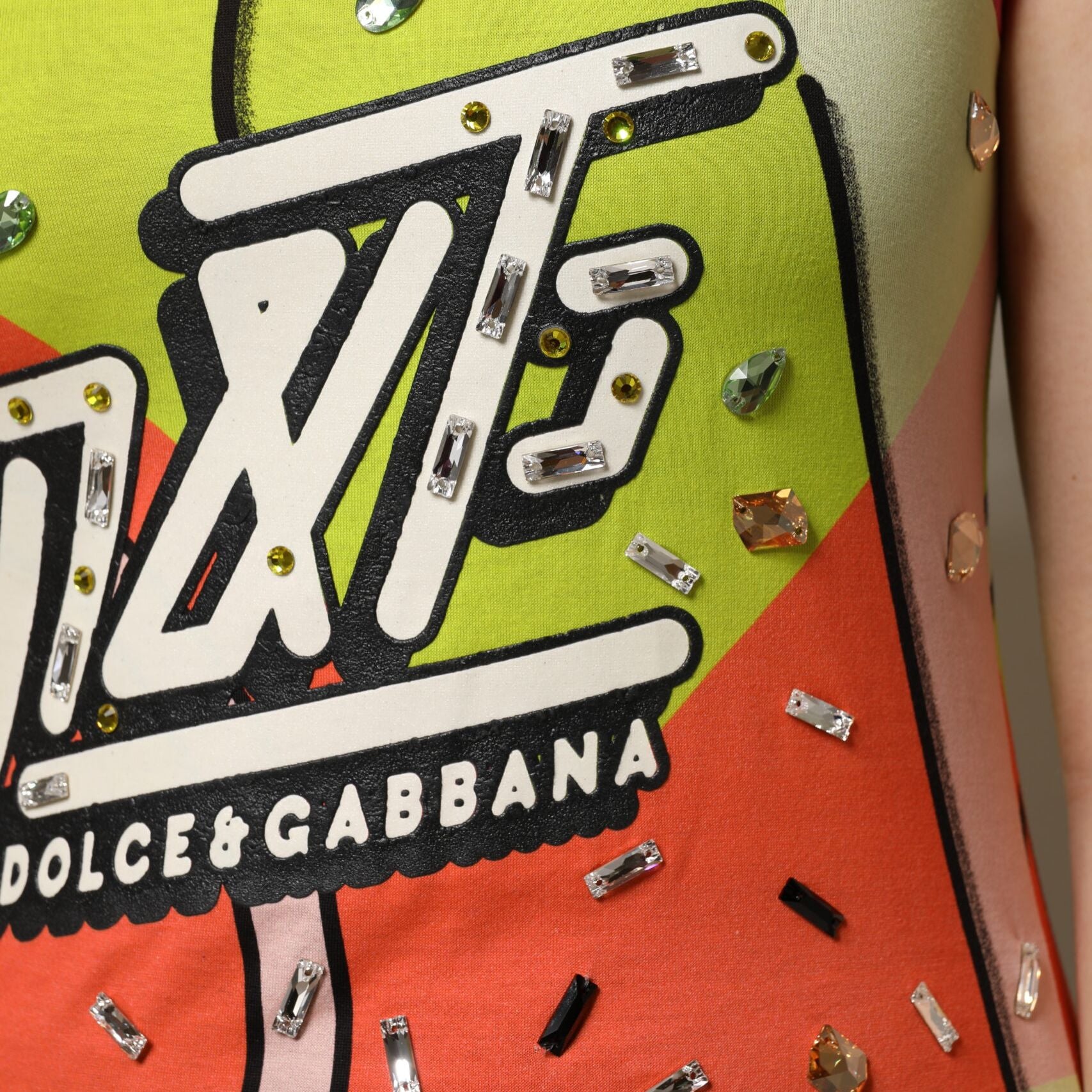 Dolce & Gabbana Multicolor Printed Crystal Embellishment Top