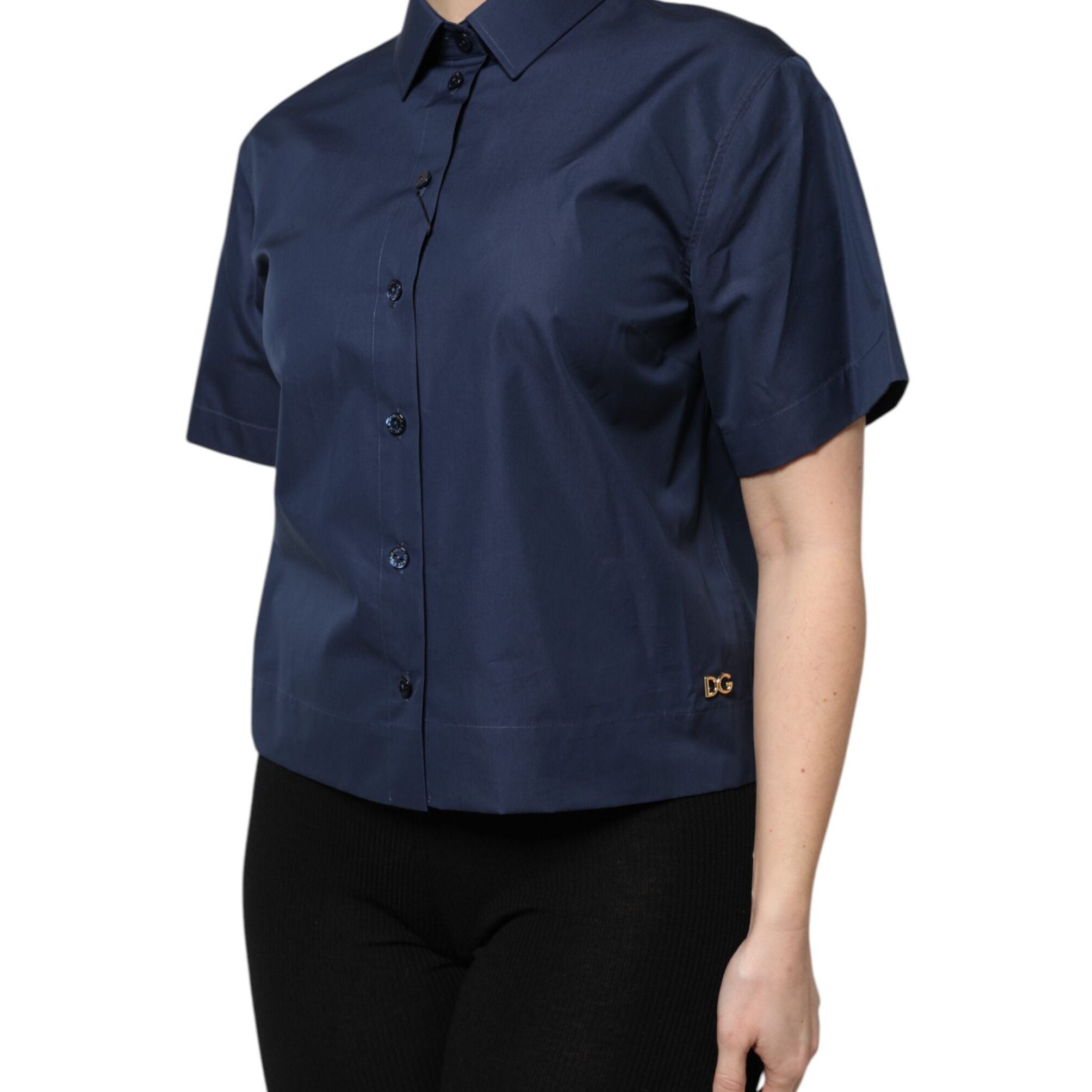 Dolce & Gabbana Blue Cotton Short Sleeves Button Down Top