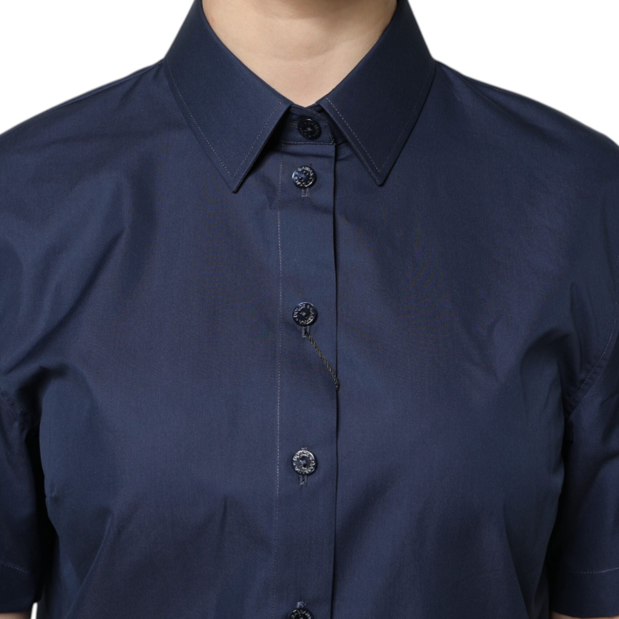 Dolce & Gabbana Blue Cotton Short Sleeves Button Down Top