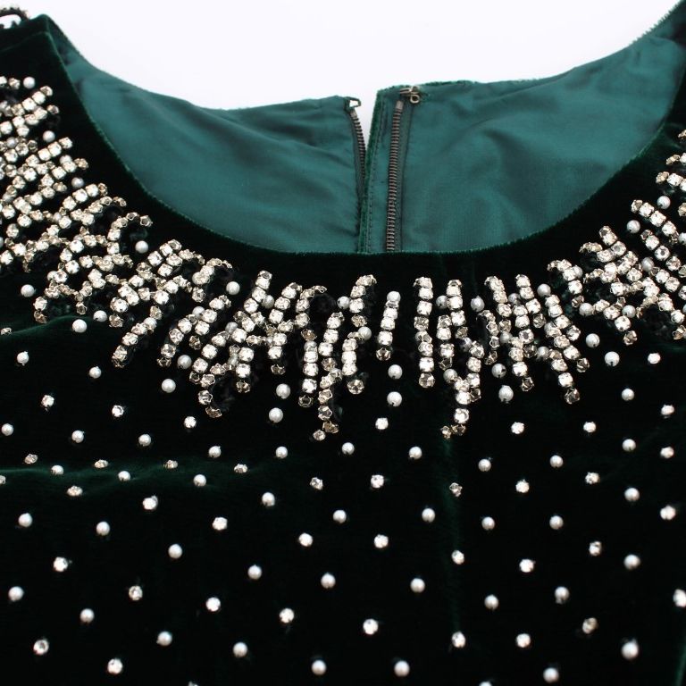 Dolce & Gabbana Green Velvet Crystal Long Maxi Dress