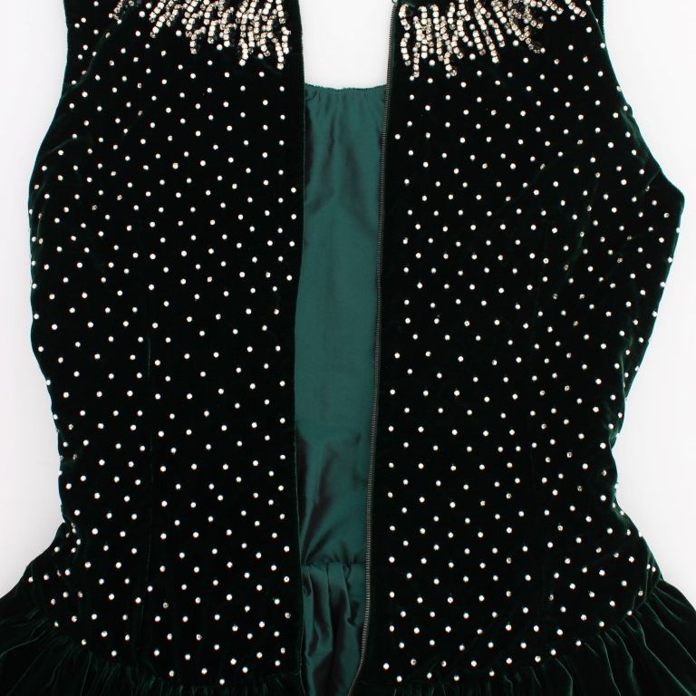 Dolce & Gabbana Green Velvet Crystal Long Maxi Dress