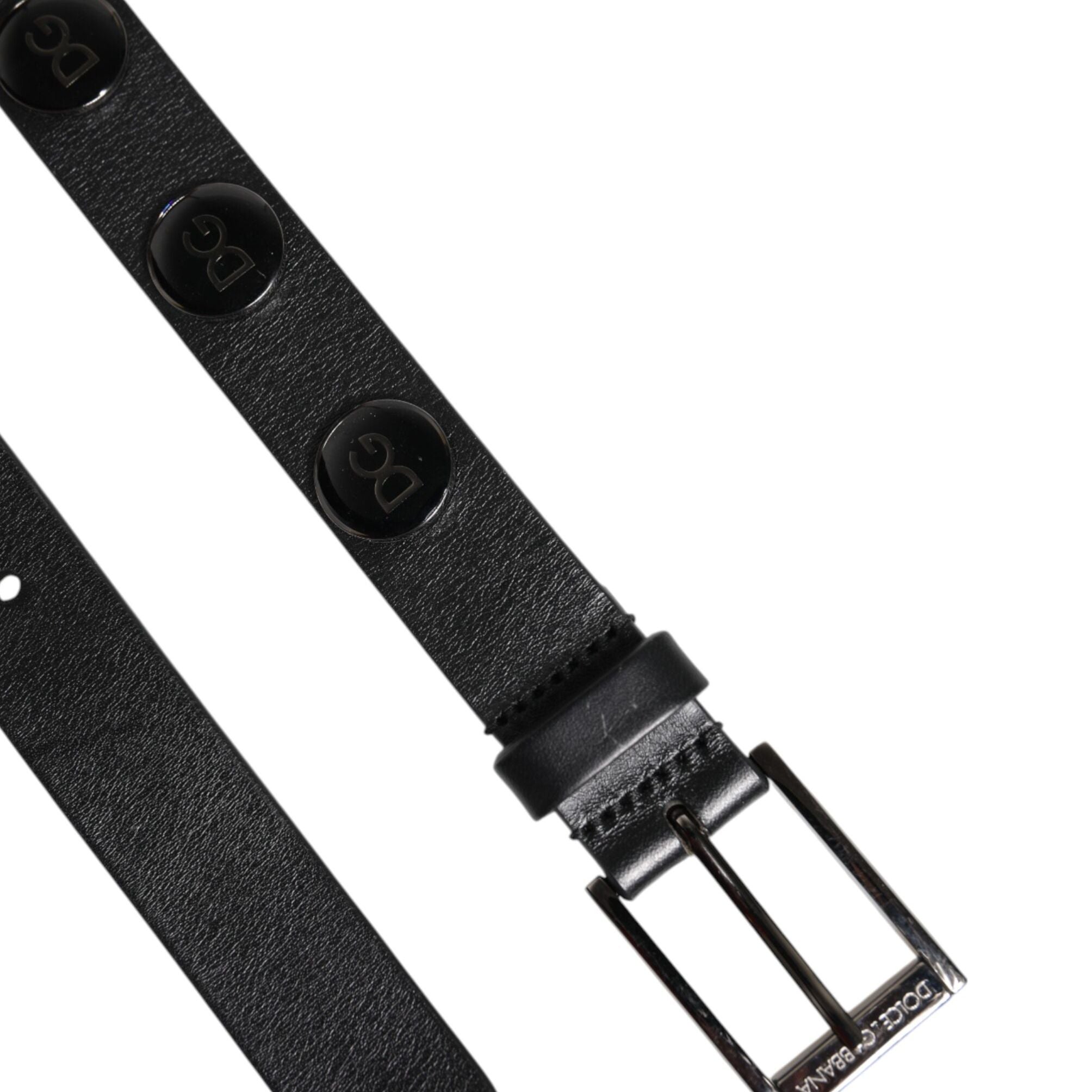 Dolce & Gabbana Black Luxury Leather DG Studs Buckle Belt
