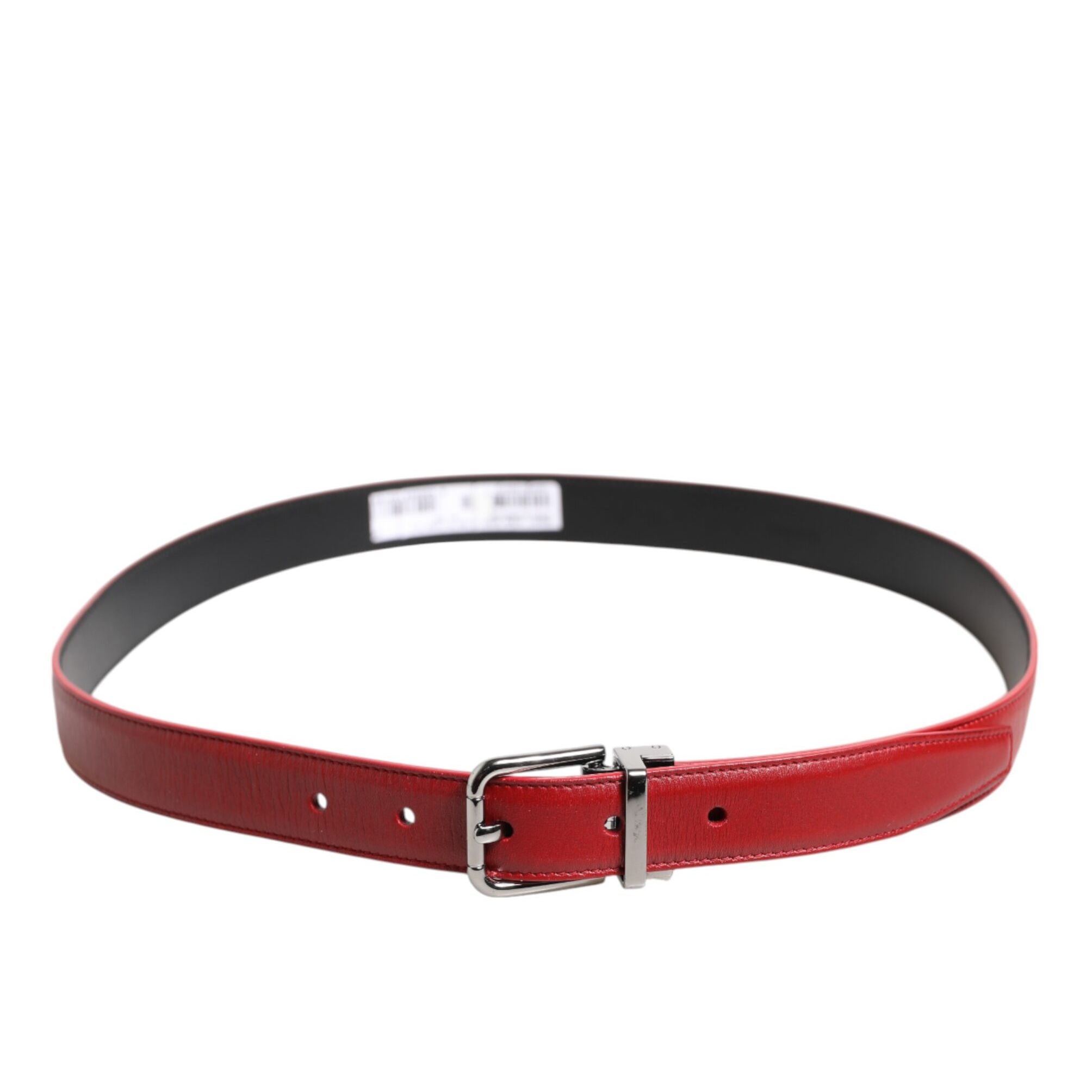 Dolce & Gabbana Red Leather Silver Tone Metal Buckle Belt
