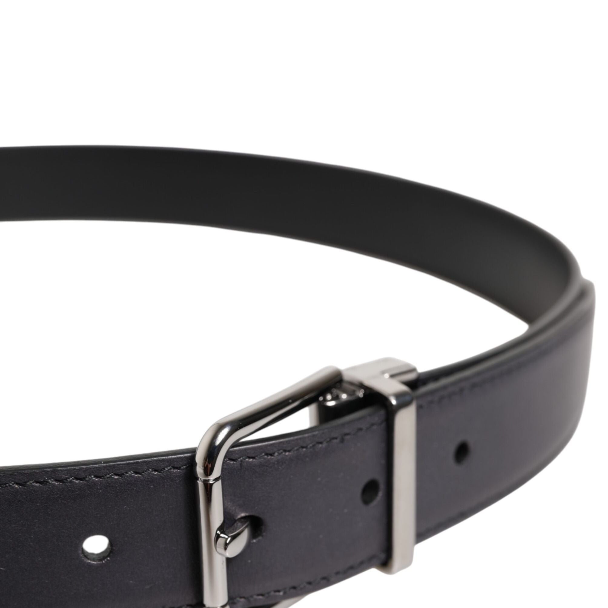 Dolce & Gabbana Black Classic Calf Leather Silver Buckle Belt