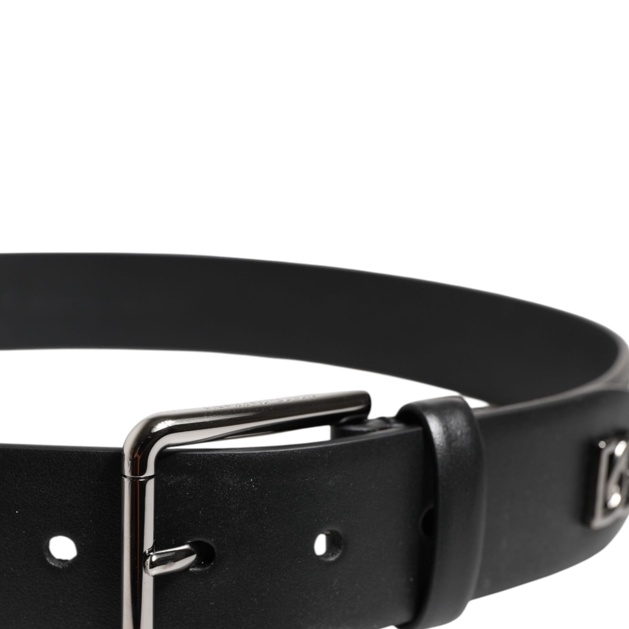 Dolce & Gabbana Black Calf Leather Studded Silver Buckle Belt