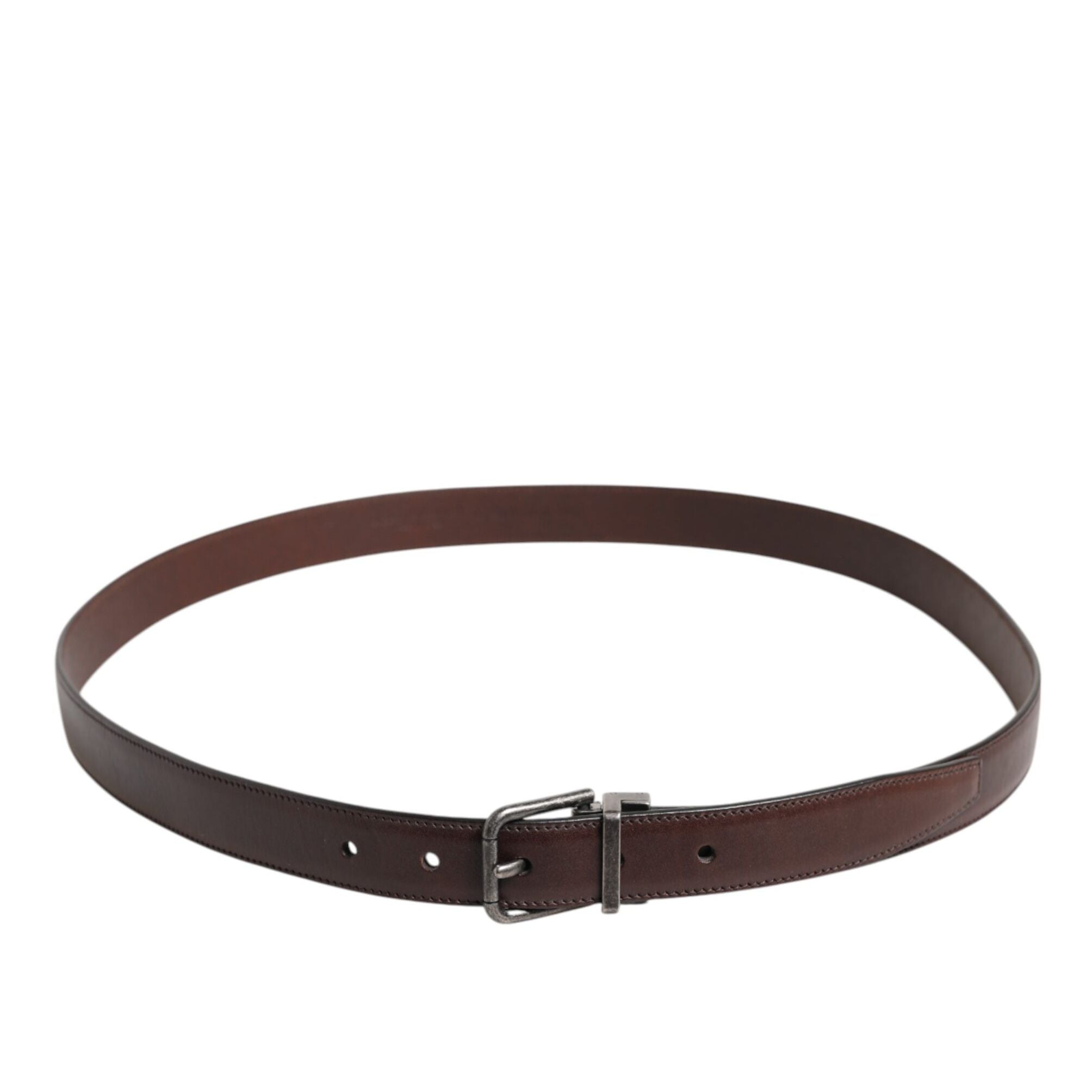 Dolce & Gabbana Brown Classic Calf Leather Metal Buckle Belt