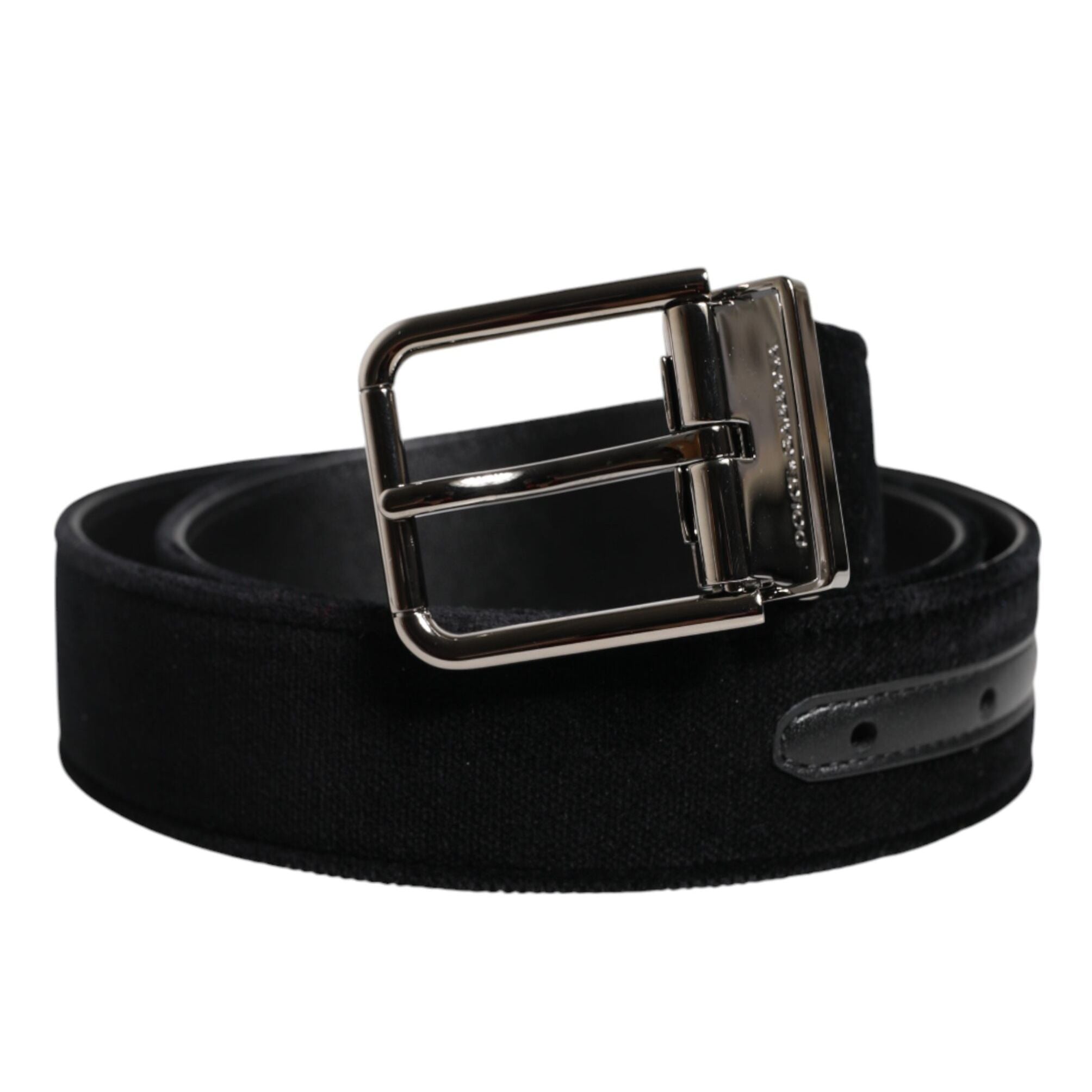 Dolce & Gabbana Black Cotton Silver Metal Buckle Belt