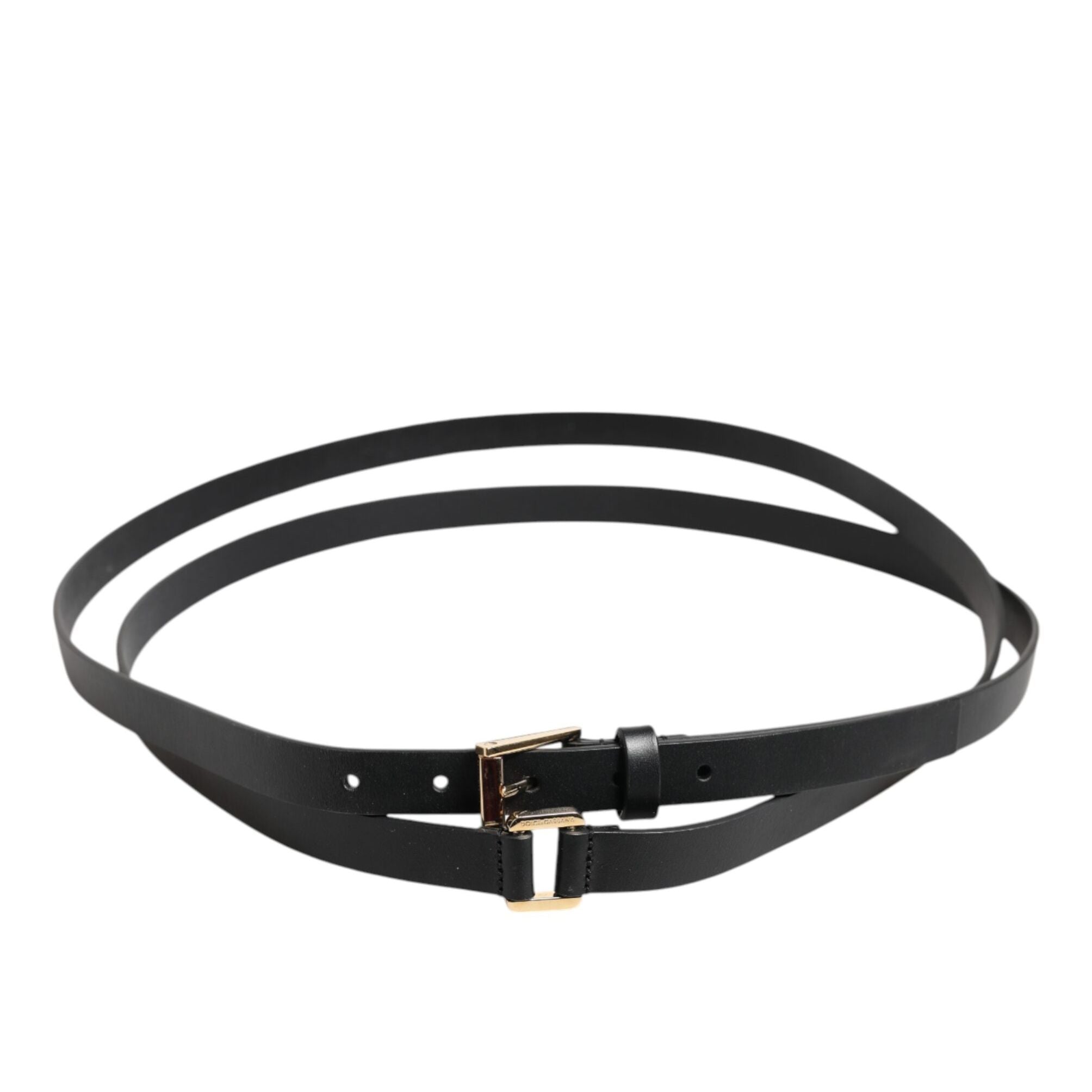 Dolce & Gabbana Black Double Strap Leather Gold Buckle Belt