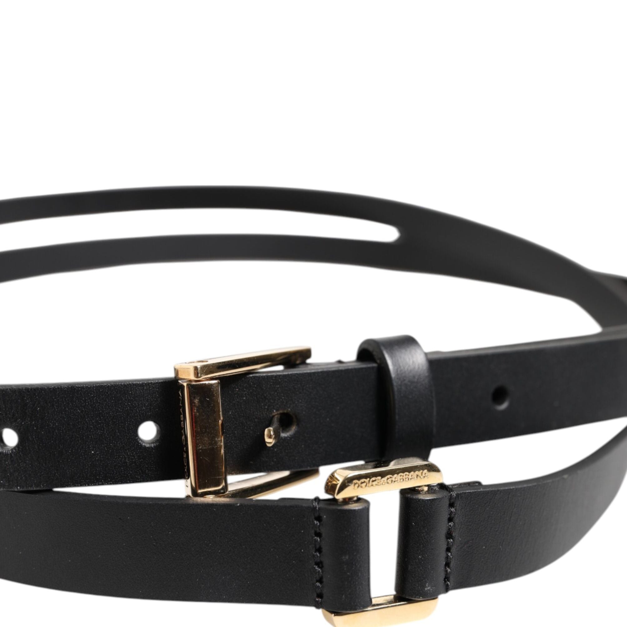 Dolce & Gabbana Black Double Strap Leather Gold Buckle Belt