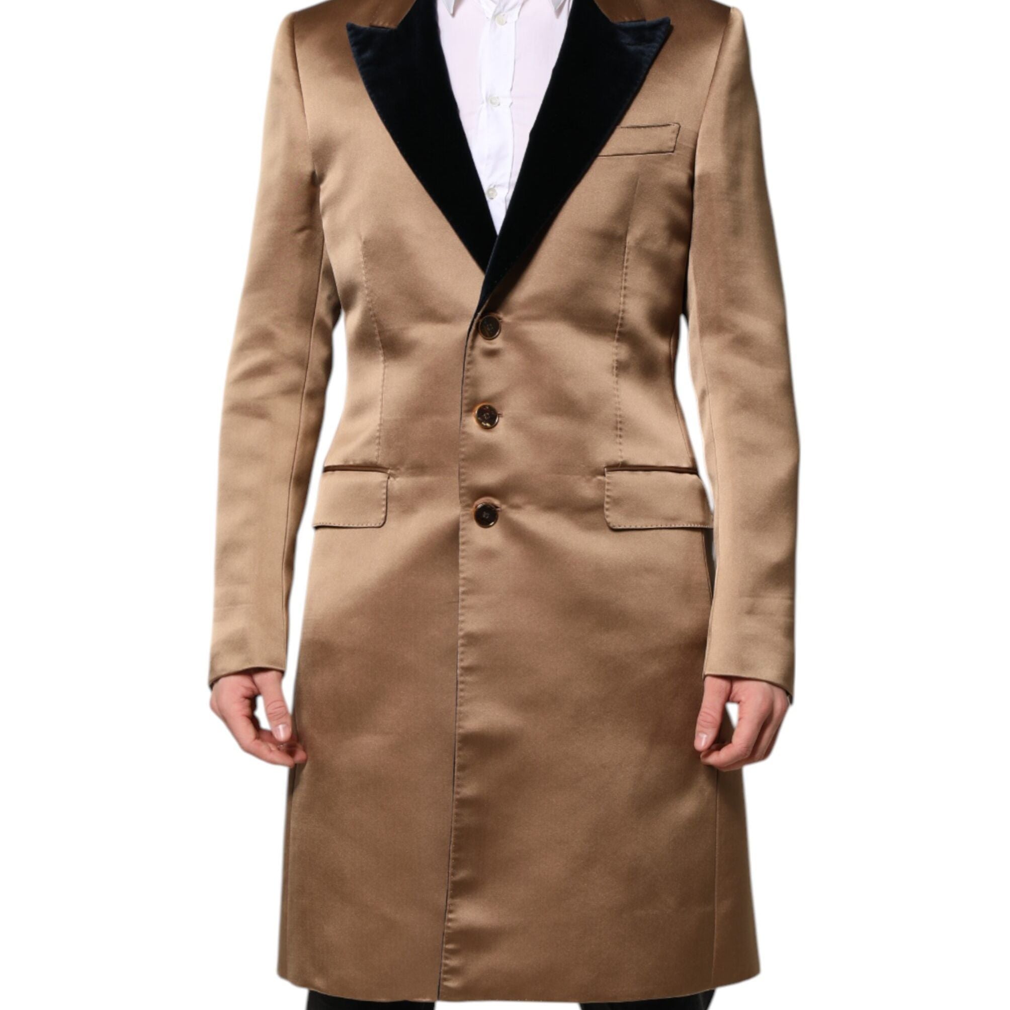 Dolce & Gabbana Brown Silk Single Breasted Trench Coat Jacket