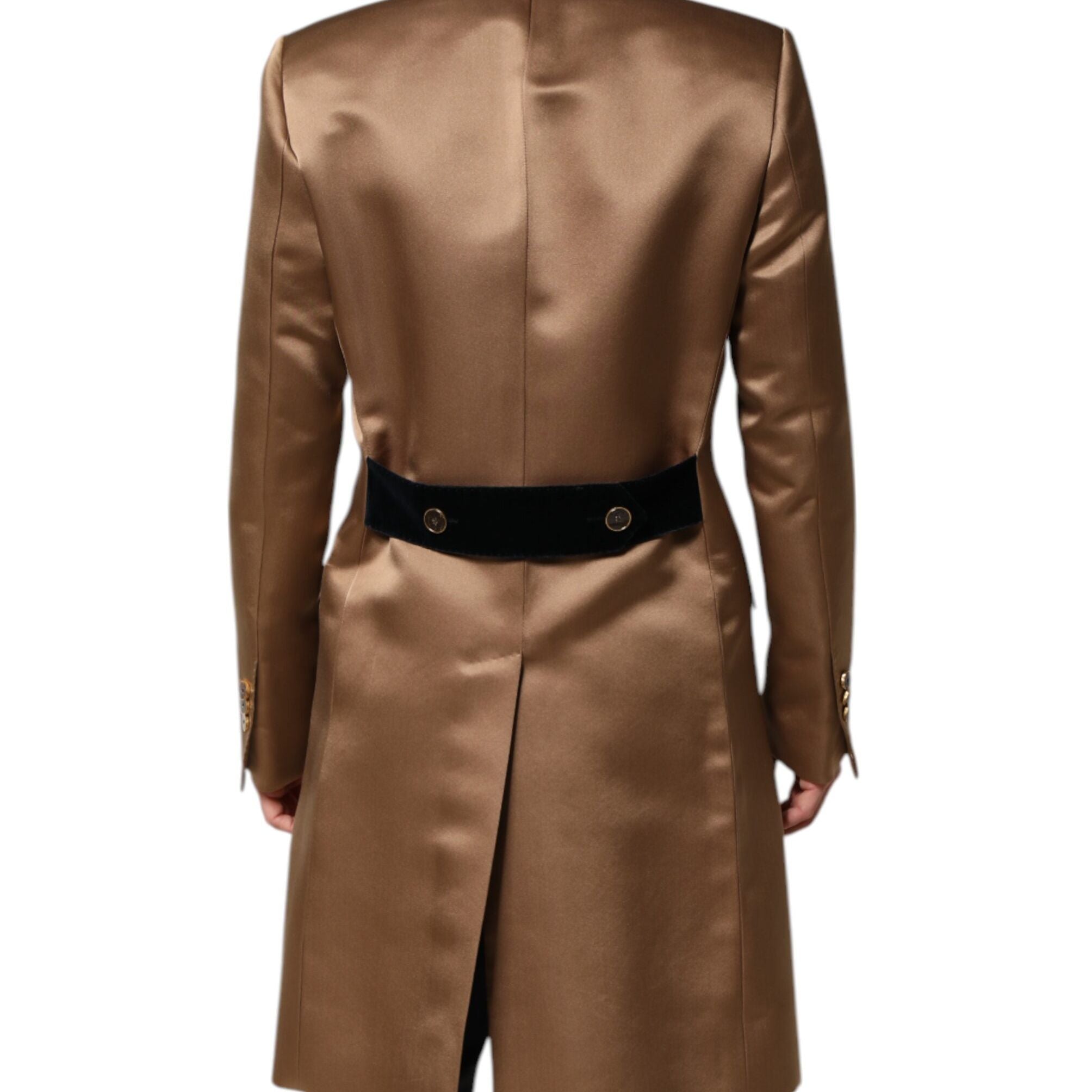 Dolce & Gabbana Brown Silk Single Breasted Trench Coat Jacket