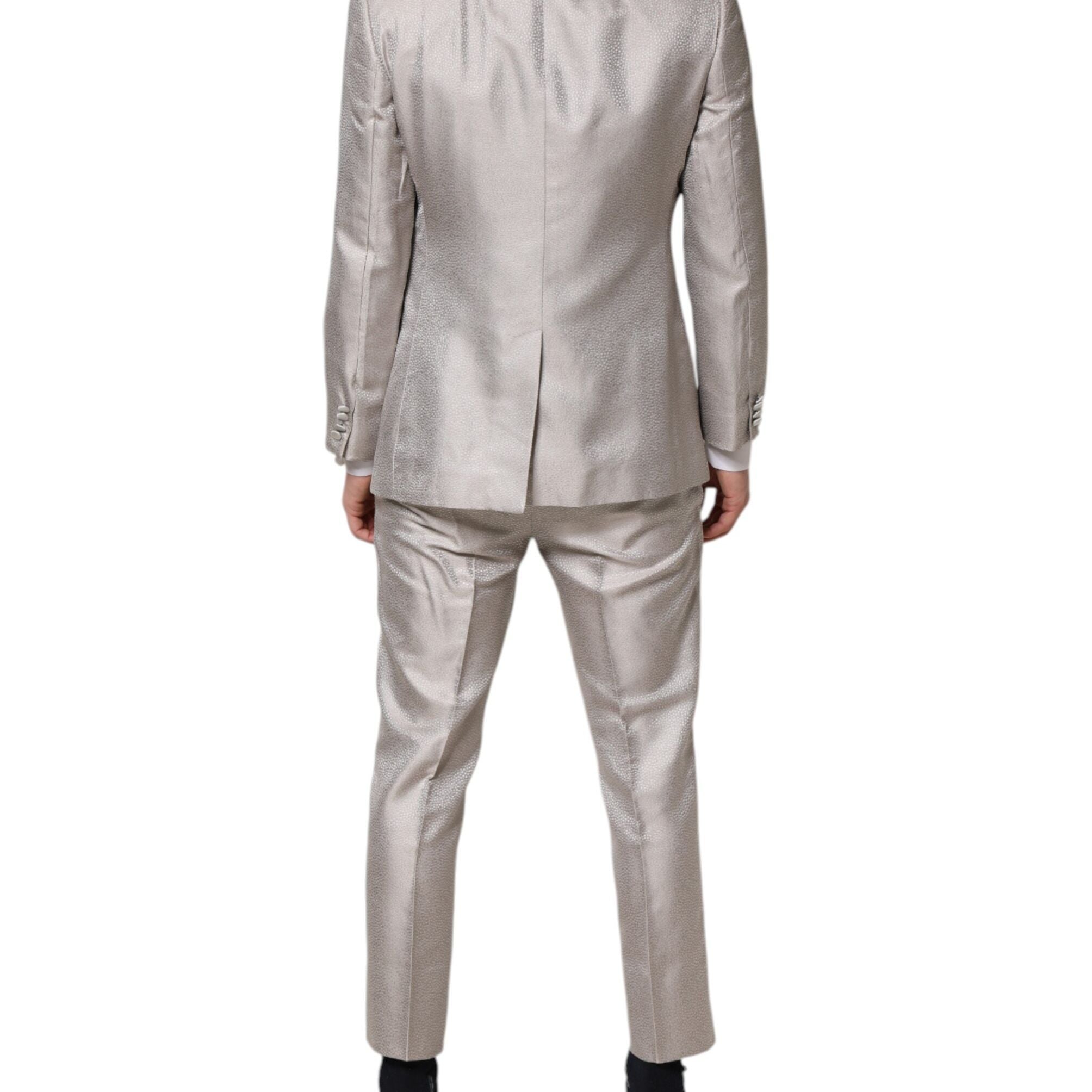 Dolce & Gabbana Light Gray Jacquard Silk Dotted 2 Piece Suit