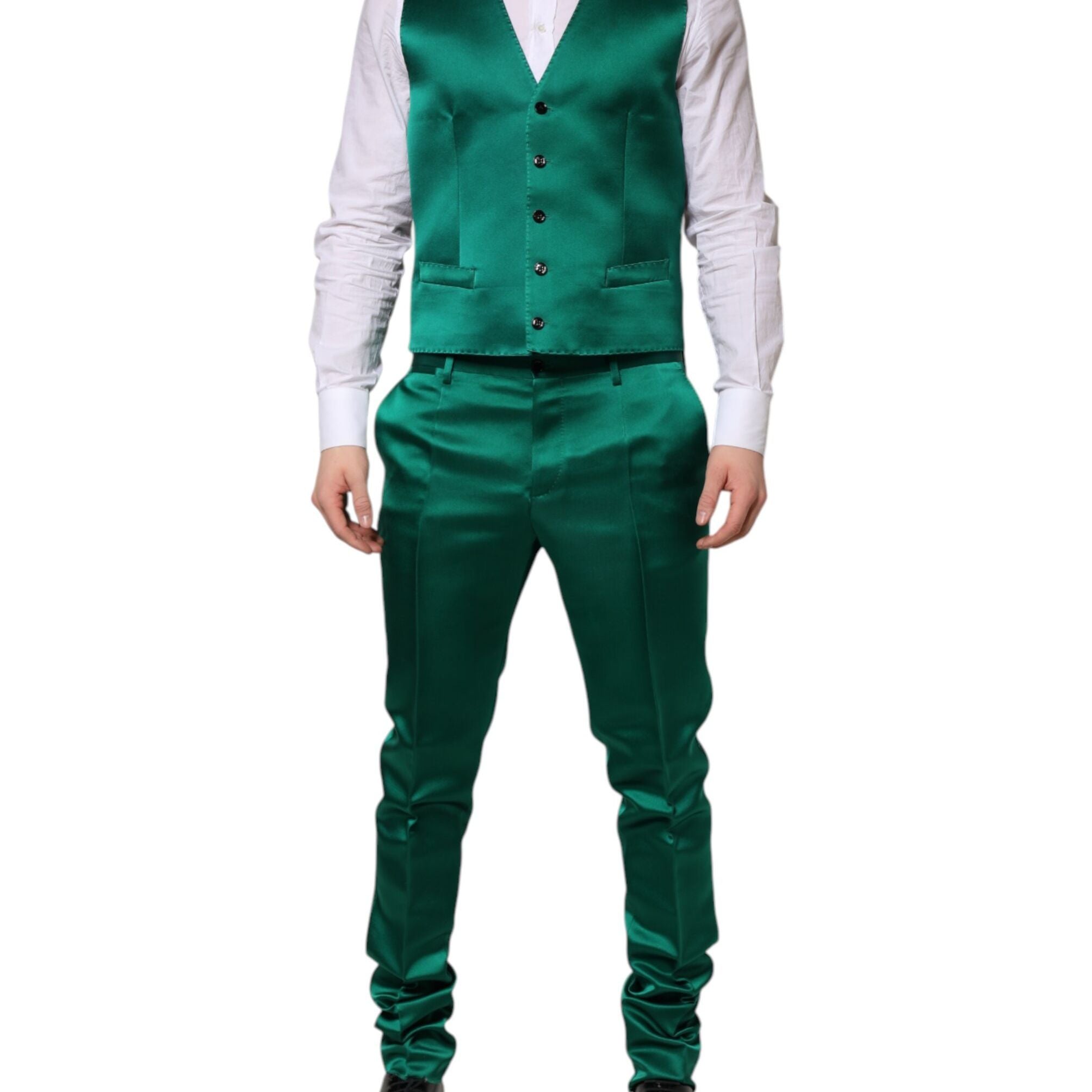 Dolce & Gabbana Green Silk 3 Piece Single Breasted Suit