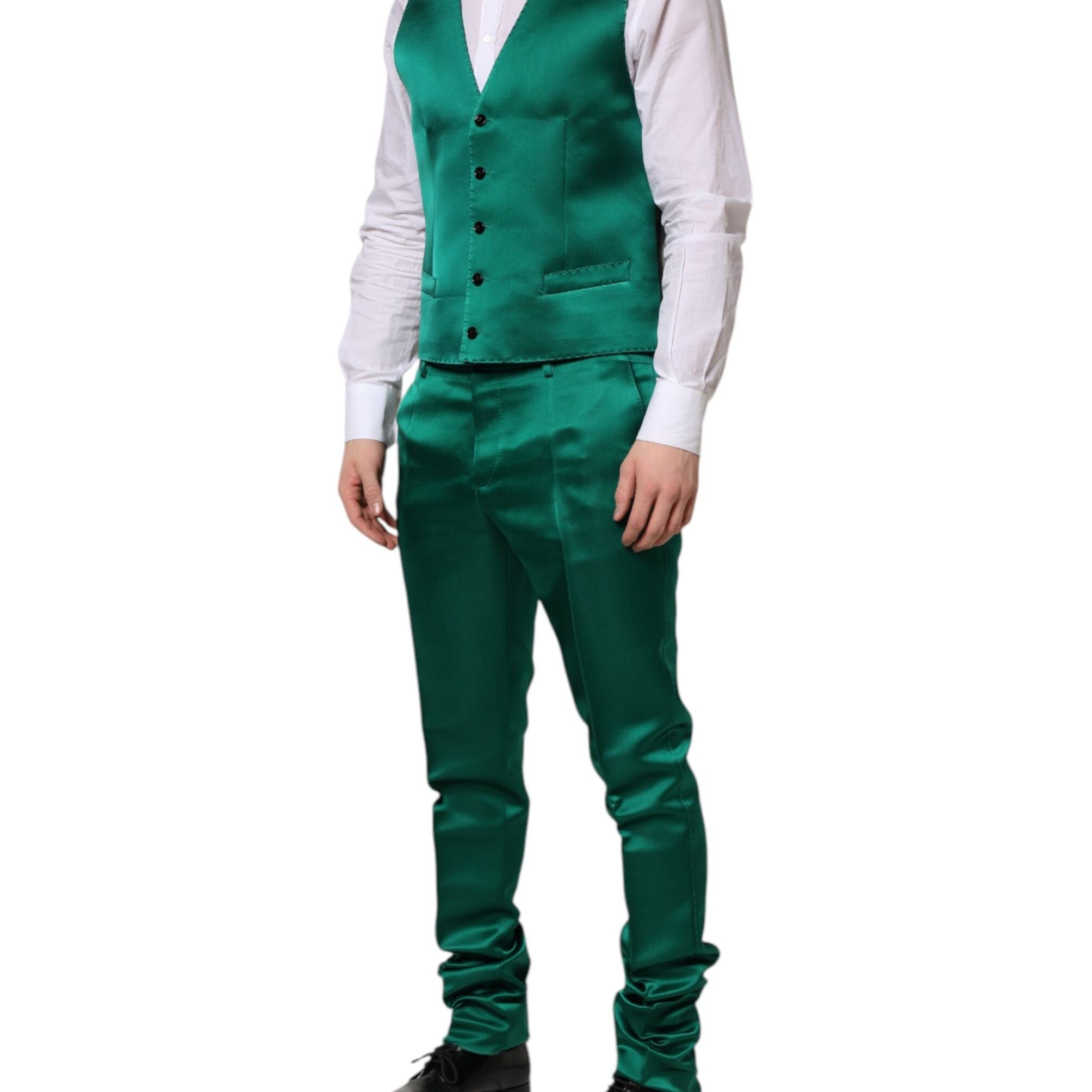 Dolce & Gabbana Green Silk 3 Piece Single Breasted Suit