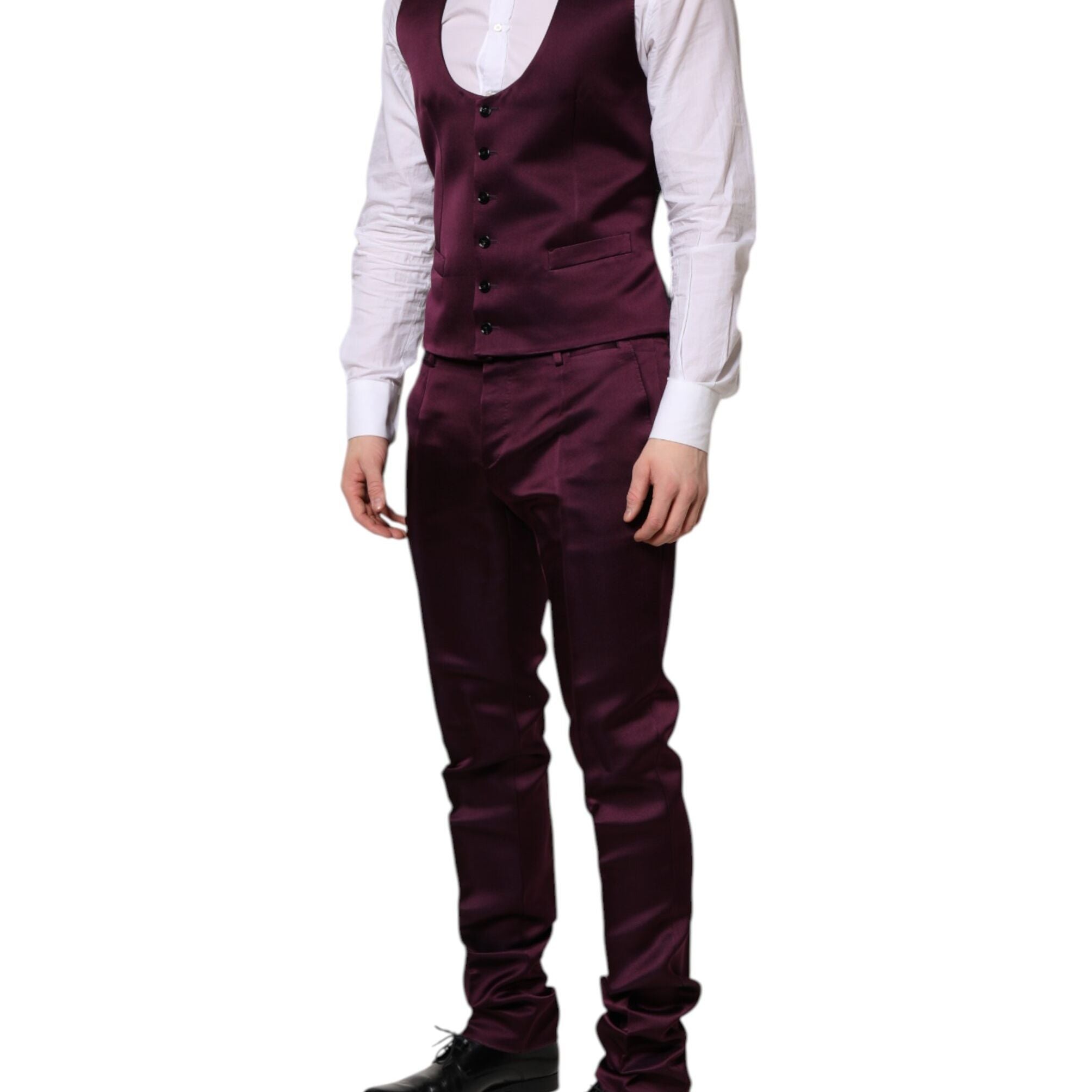 Dolce & Gabbana Dark Purple Silk 3Piece Single Breasted Suit