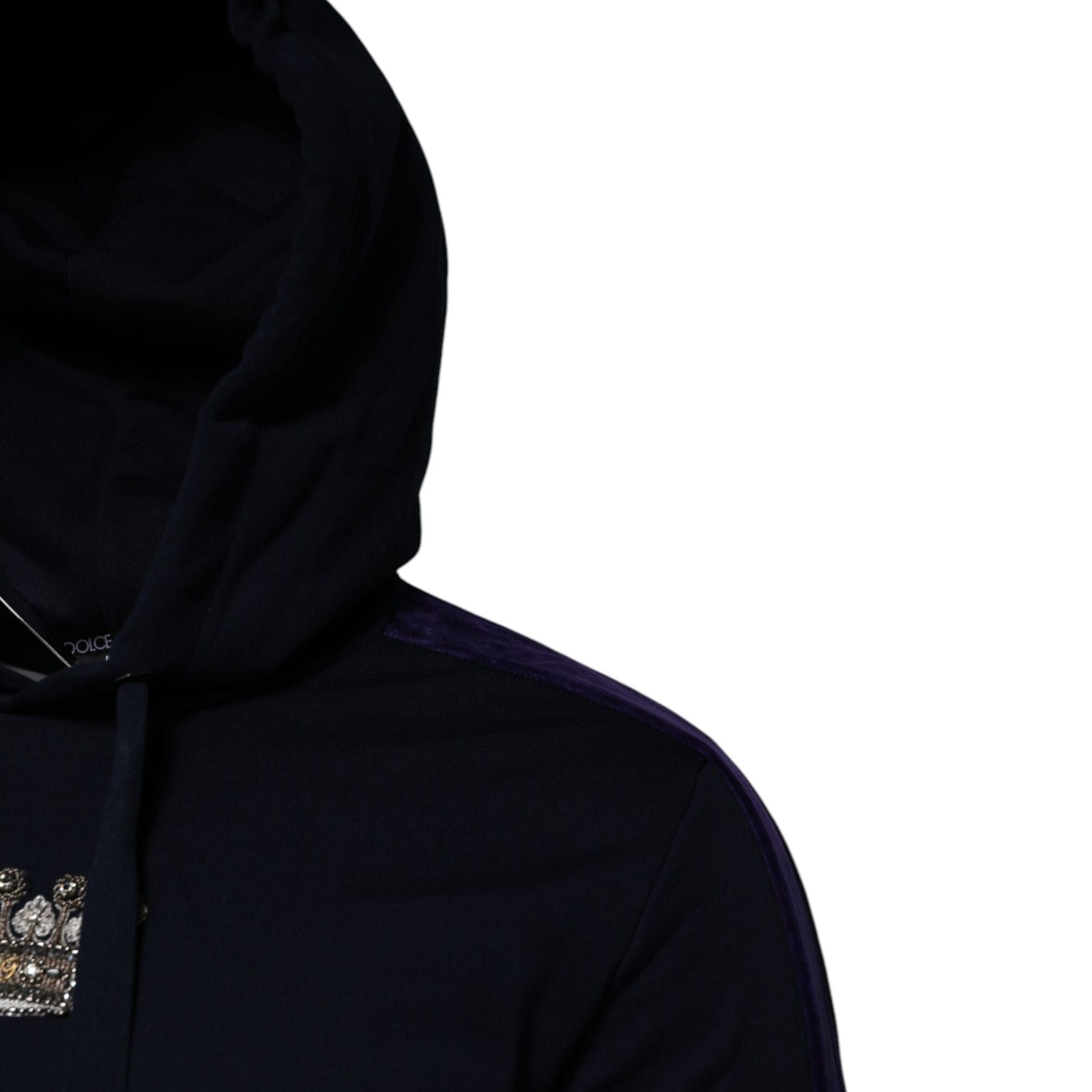Dolce & Gabbana Black Crown Cotton Hooded Sweatshirt Sweater