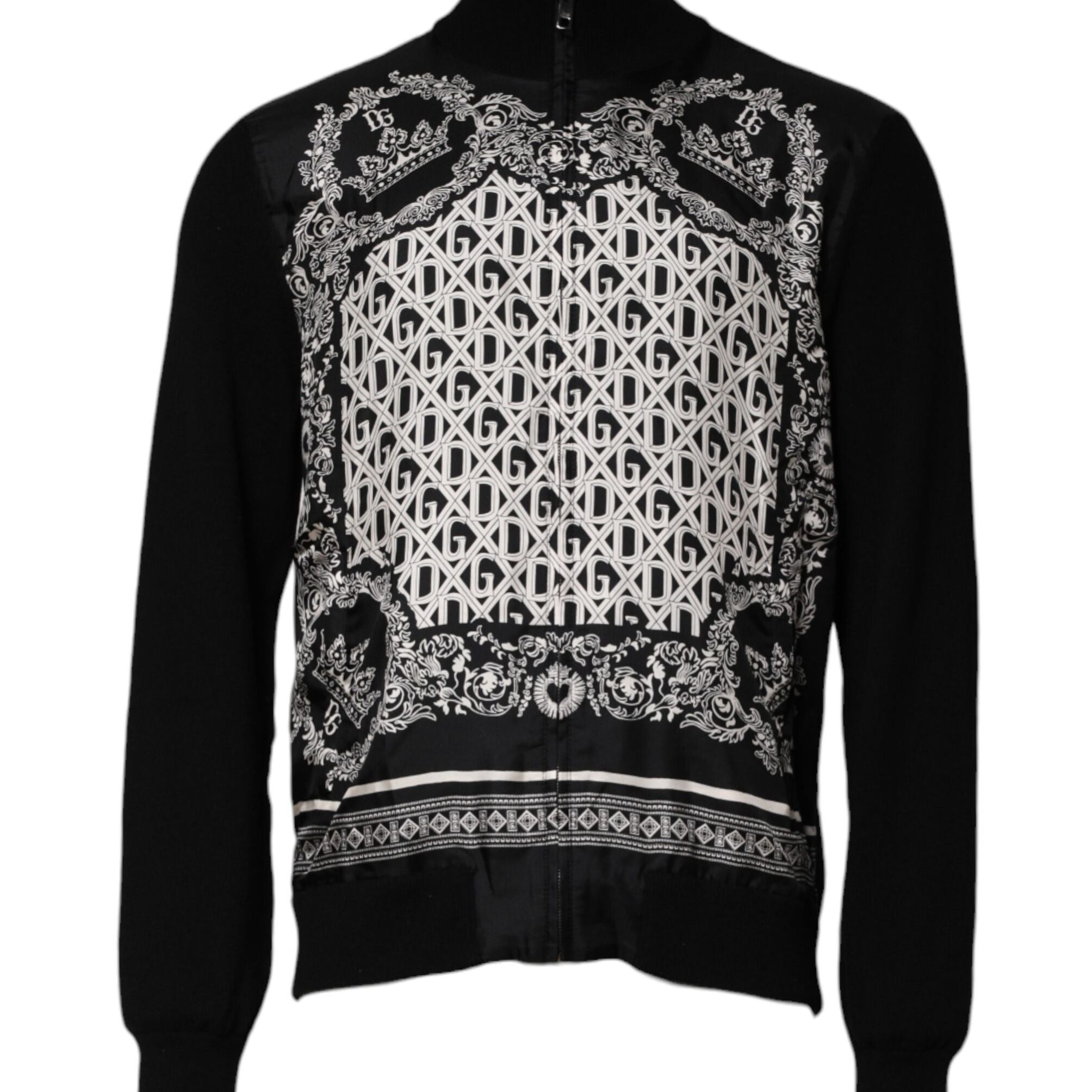 Dolce & Gabbana Black White Bandana Print Full Zip Sweater
