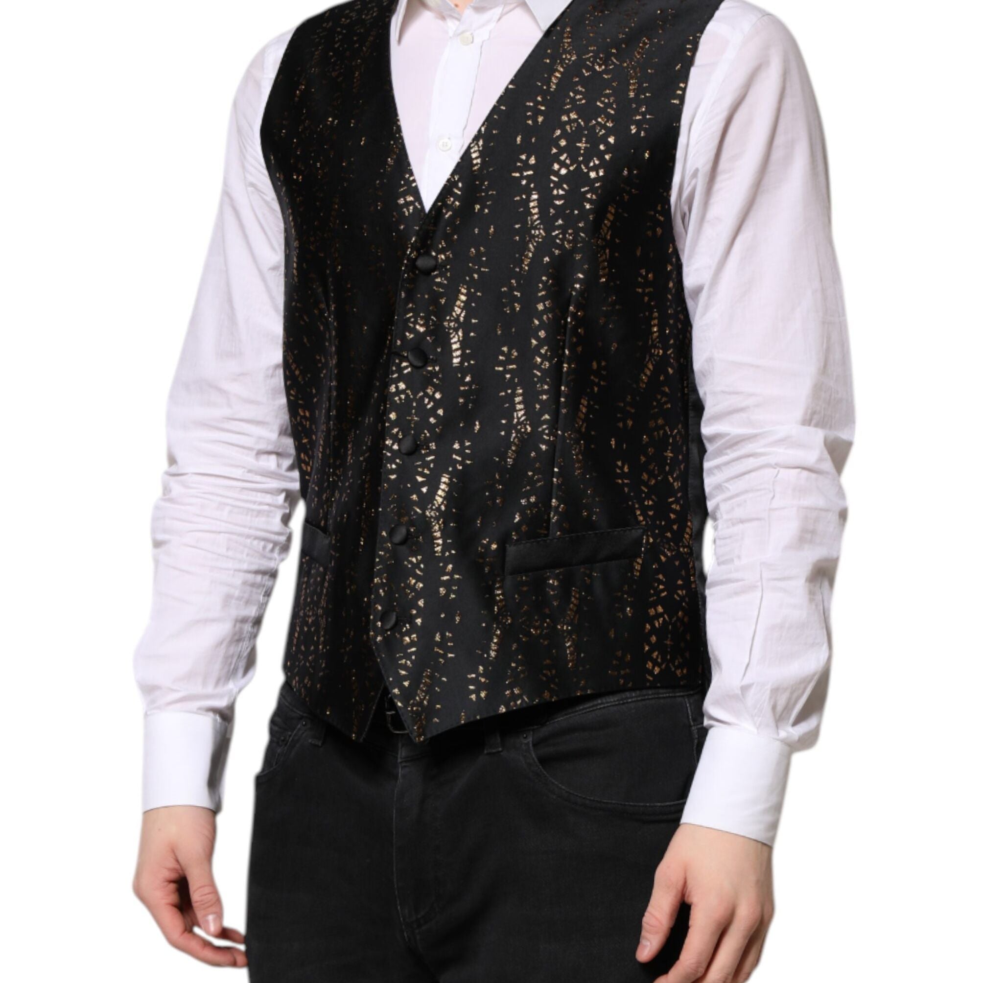 Dolce & Gabbana Black Lurex Dress Formal Men Waistcoat Vest