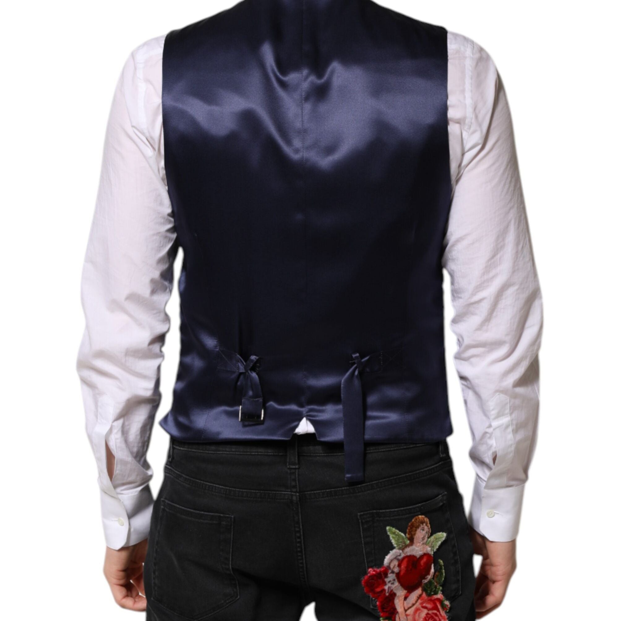 Dolce & Gabbana Dark Blue Logo Wool Formal Men Waistcoat Vest