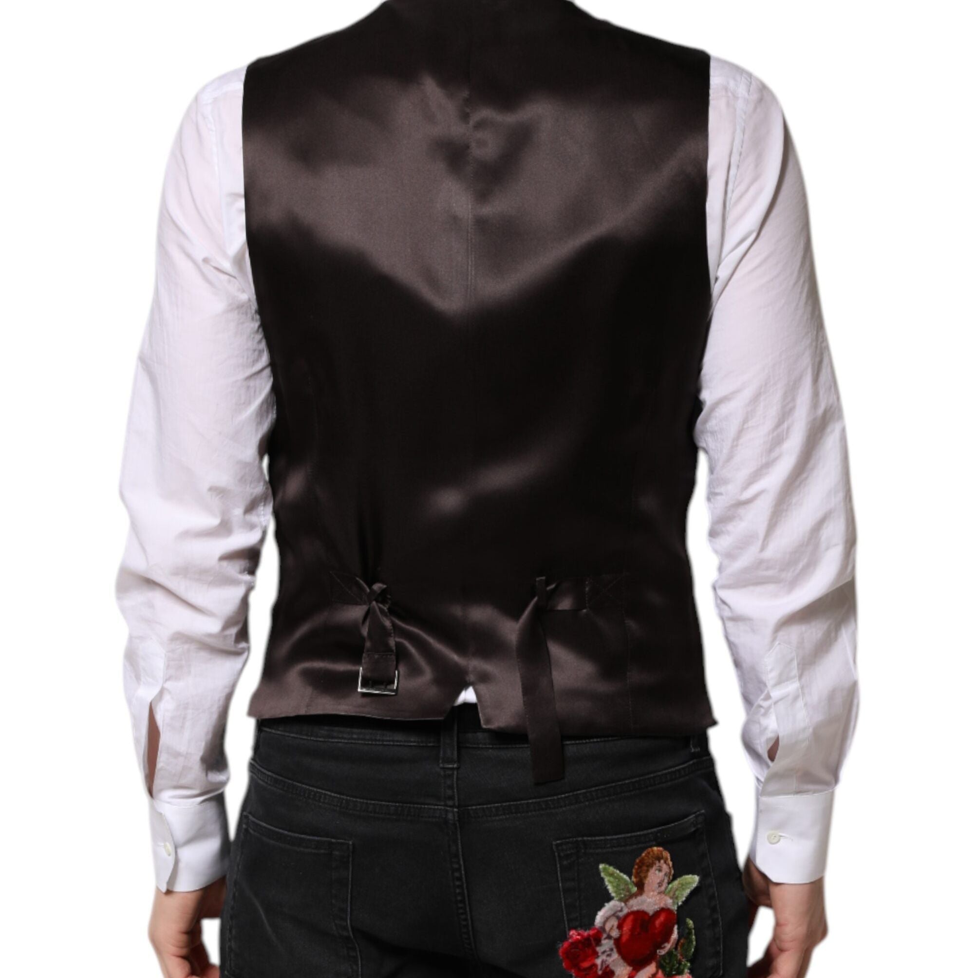 Dolce & Gabbana Black Stripes Wool Formal Men Waistcoat Vest
