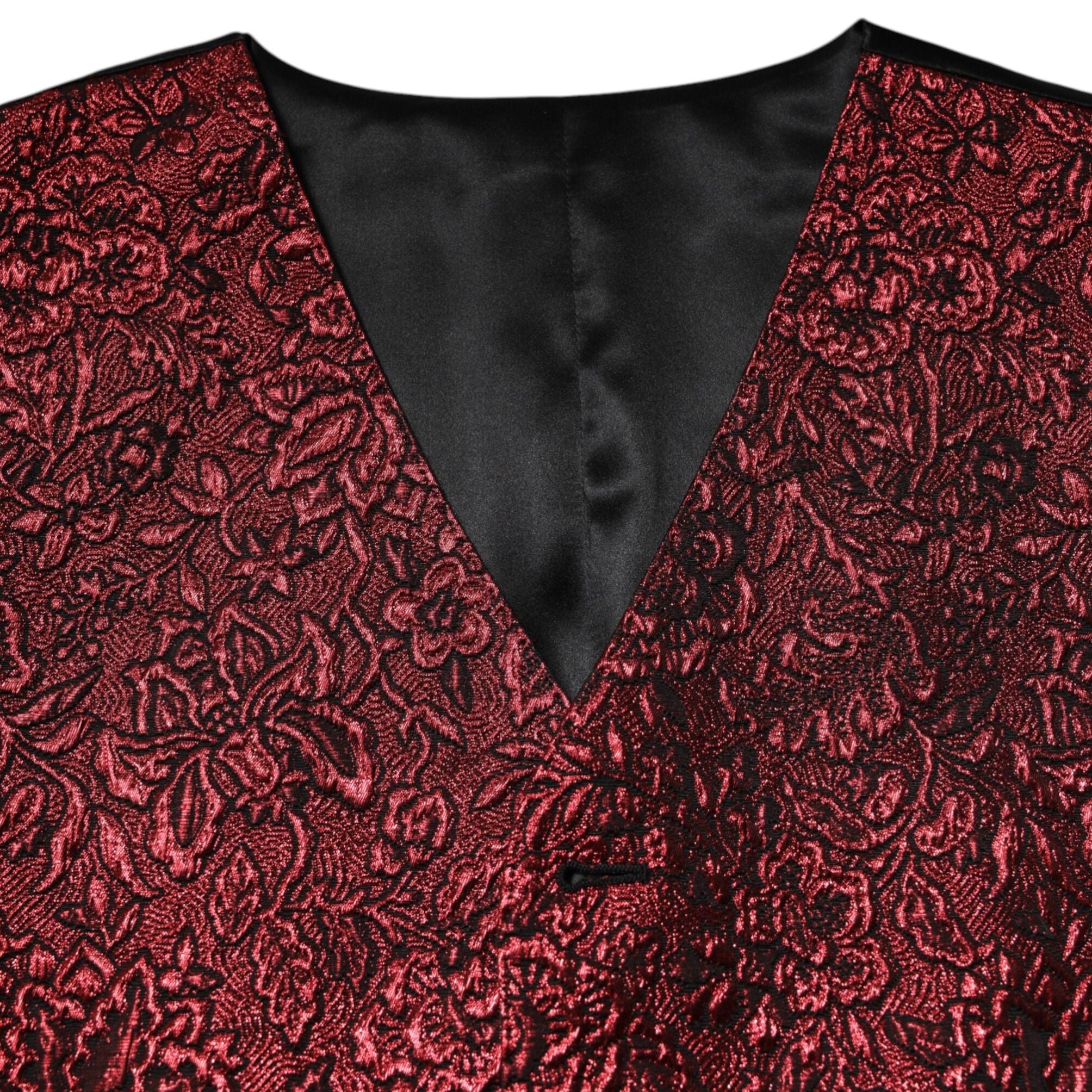 Dolce & Gabbana Red Floral Brocade Formal Men Waistcoat Vest