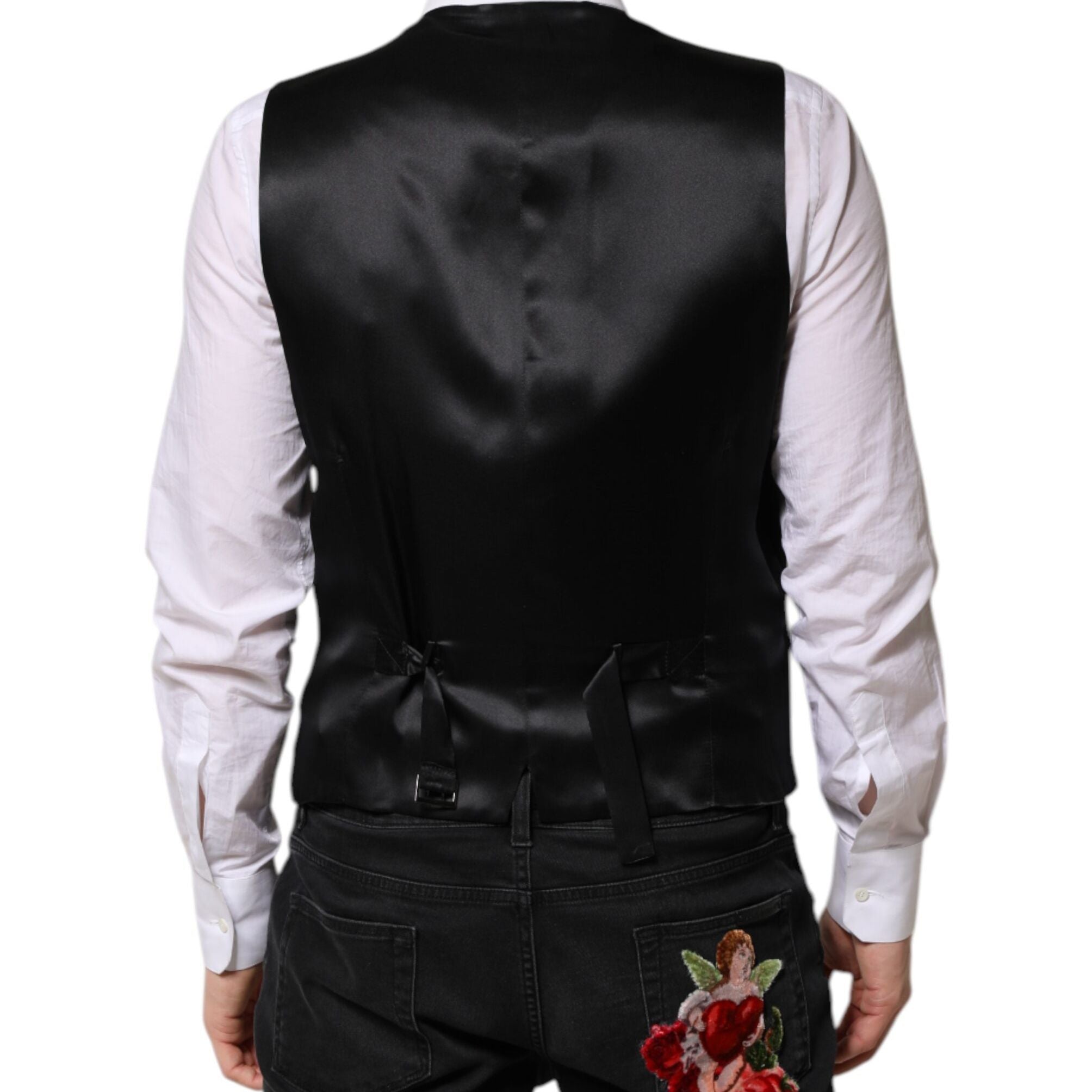 Dolce & Gabbana Black Wool Dress Formal Men Waistcoat Vest