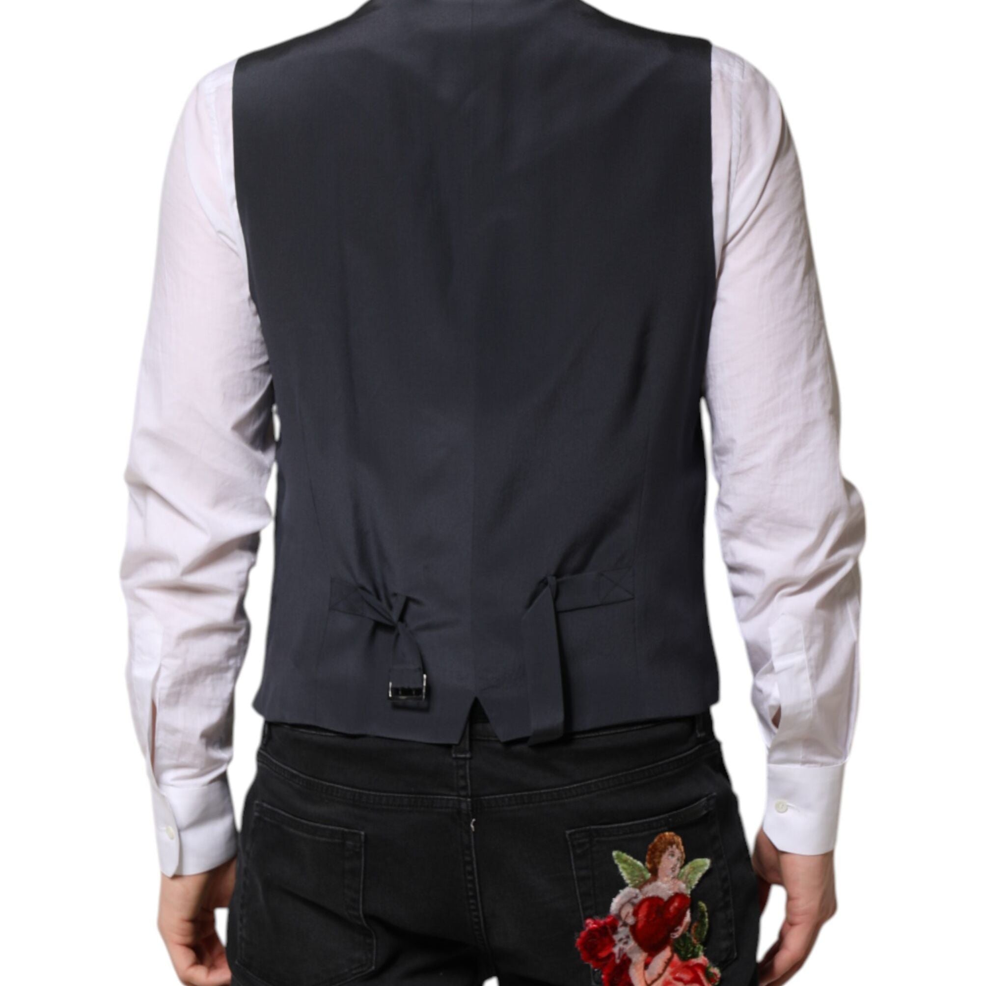 Dolce & Gabbana Gray Plaid Wool Formal Dress Waistcoat Vest