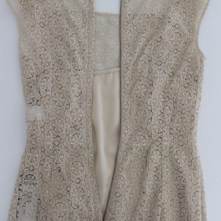 Dolce & Gabbana Beige Ricamo Cutout Cotton Sheath Dress