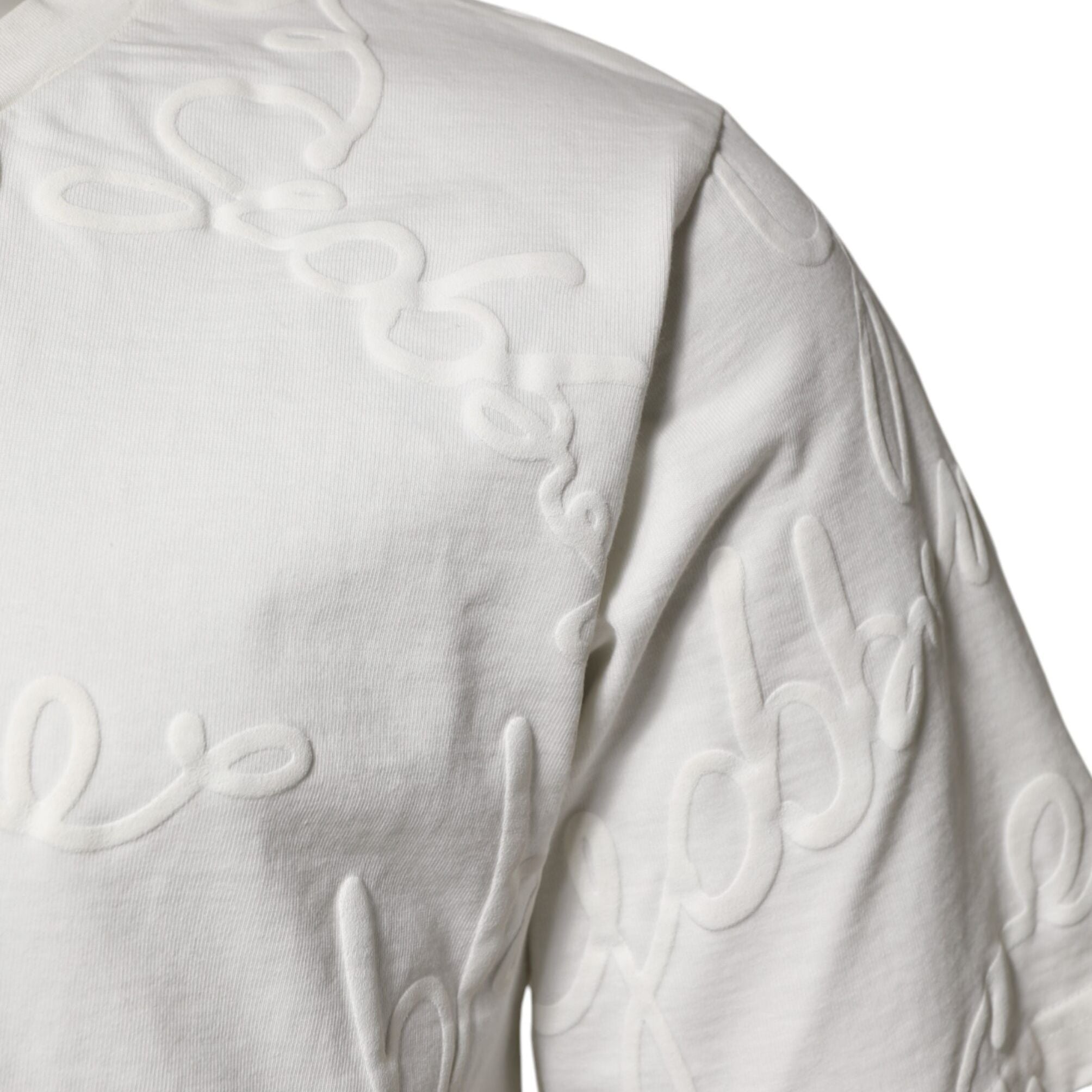 Dolce & Gabbana White Cotton Logo Embossed Crew Neck T-shirt