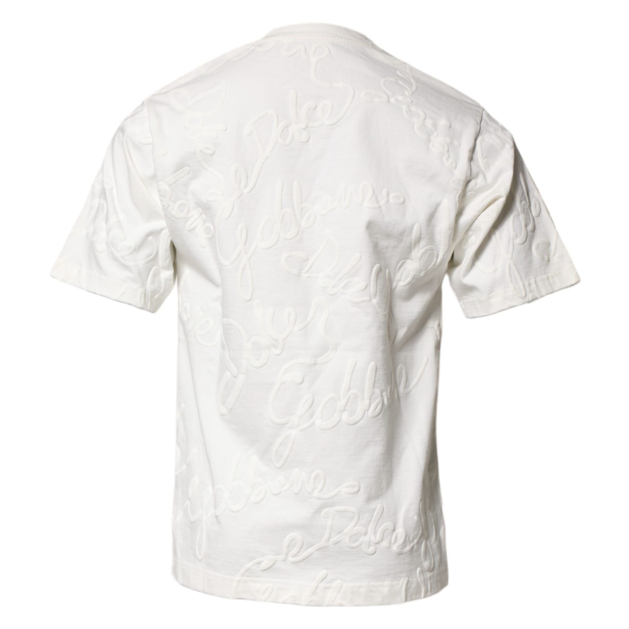 Dolce & Gabbana White Cotton Logo Embossed Crew Neck T-shirt