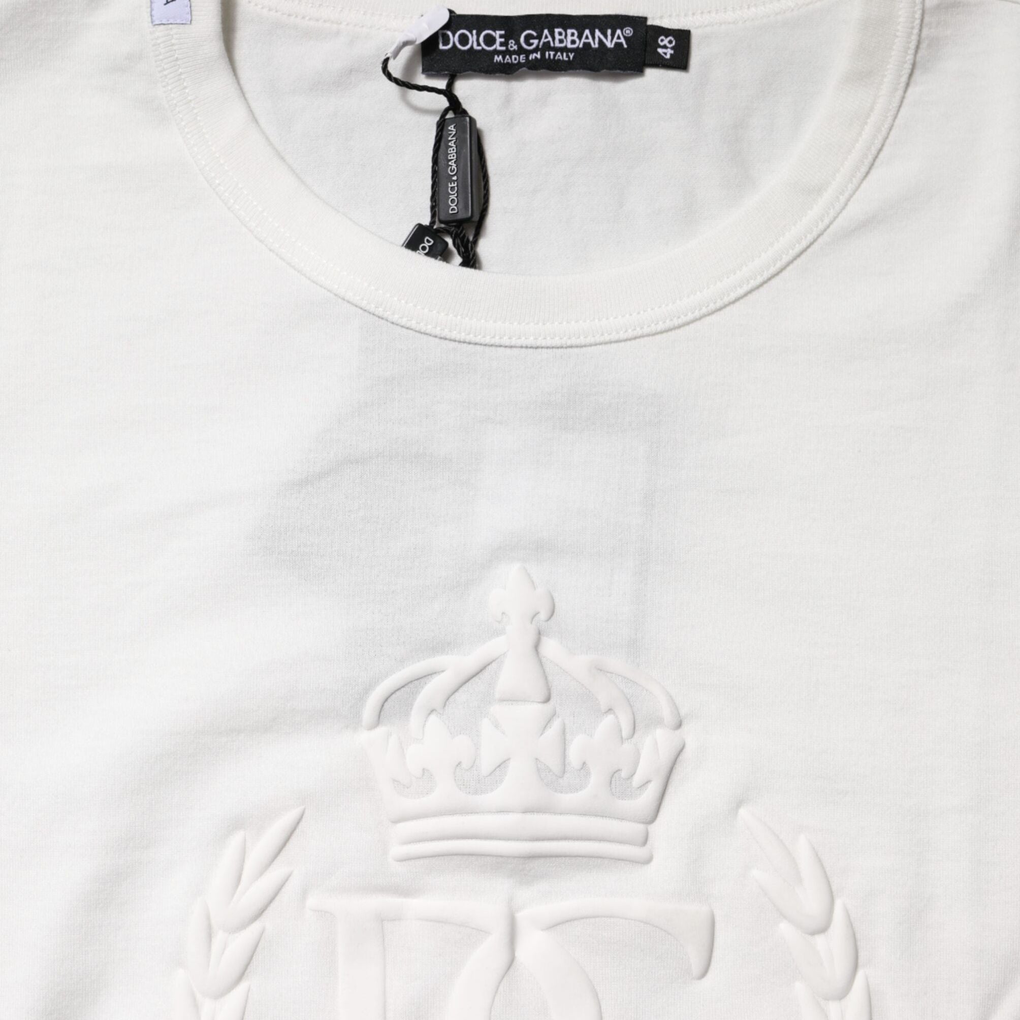 Dolce & Gabbana White Cotton DG Crown Embossed T-shirt