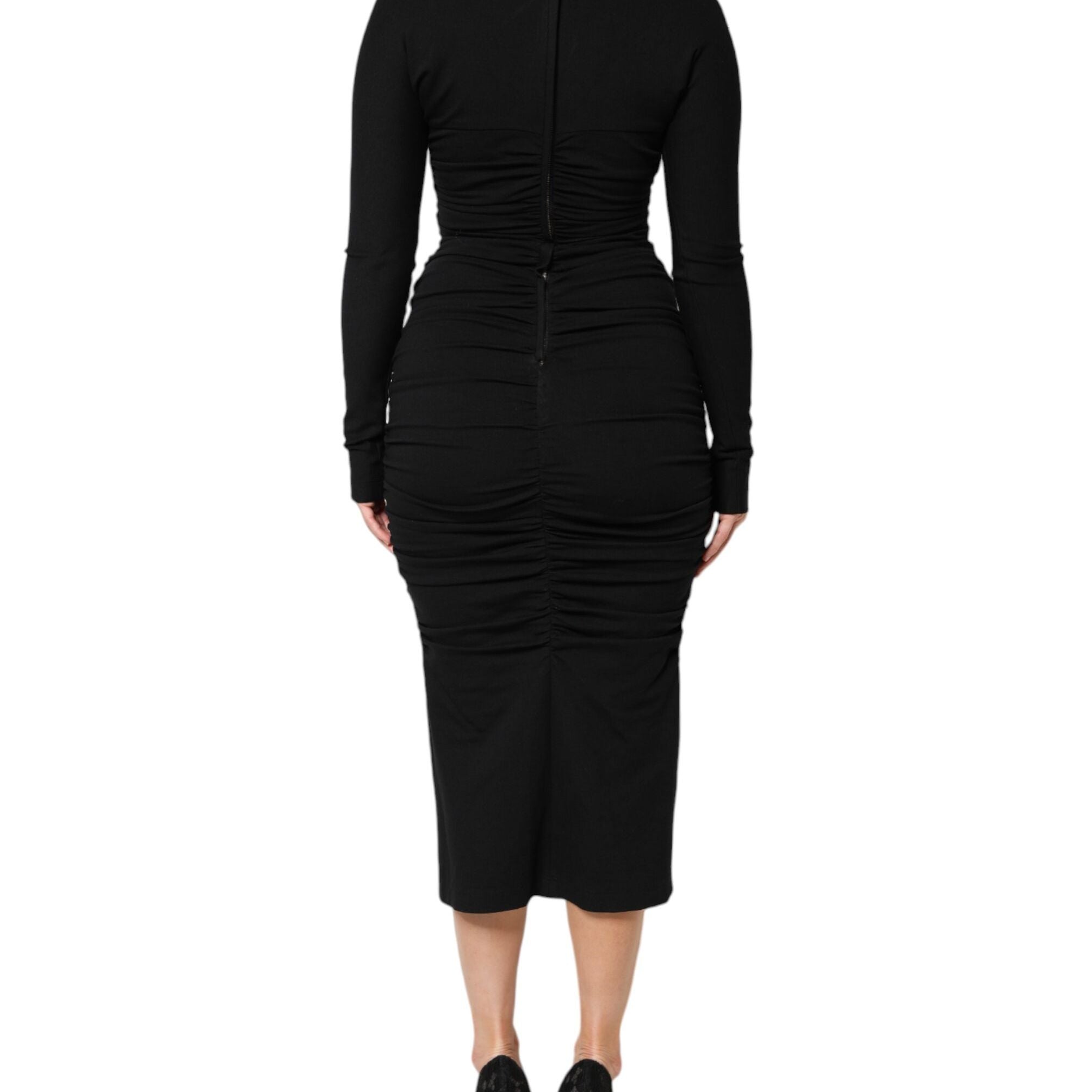 Dolce & Gabbana Black Long Sleeves Sheath Midi Dress