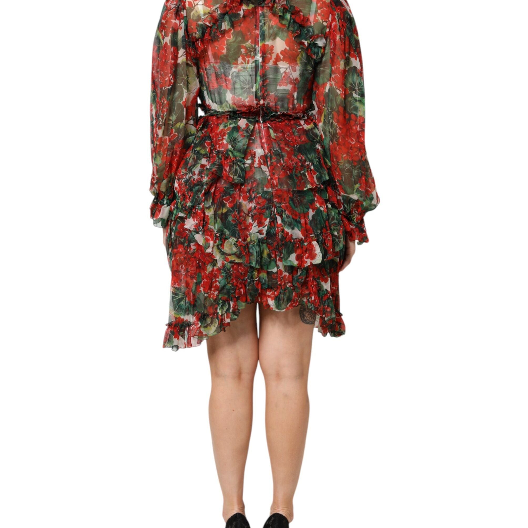 Dolce & Gabbana Multicolor Ruffle Floral Long Sleeves Dress