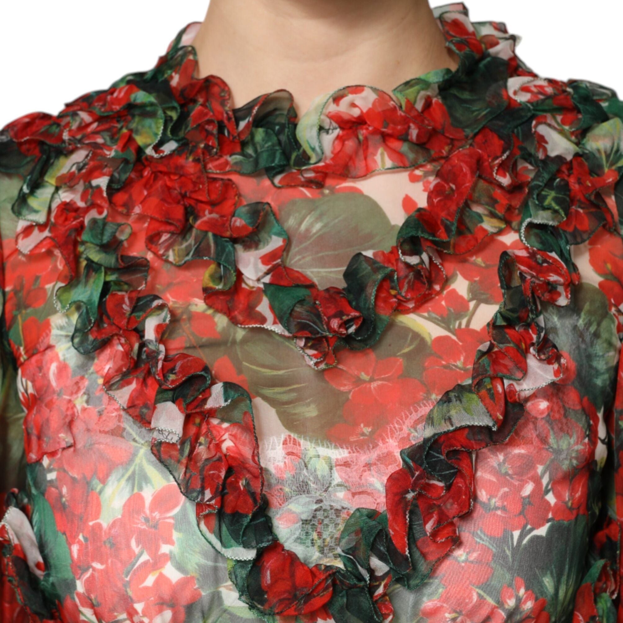 Dolce & Gabbana Multicolor Ruffle Floral Long Sleeves Dress