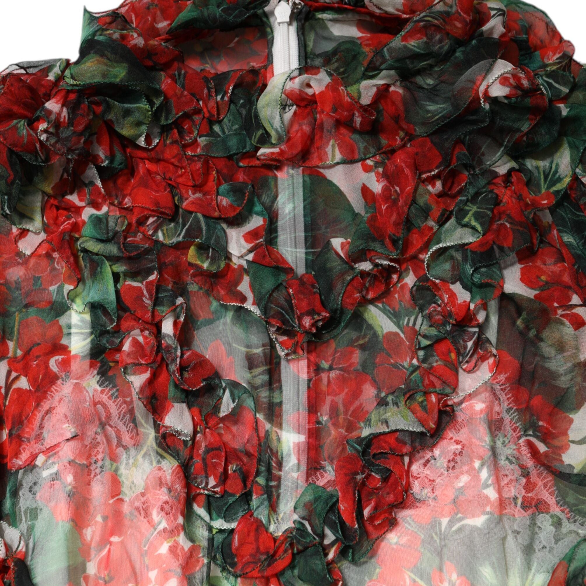 Dolce & Gabbana Multicolor Ruffle Floral Long Sleeves Dress