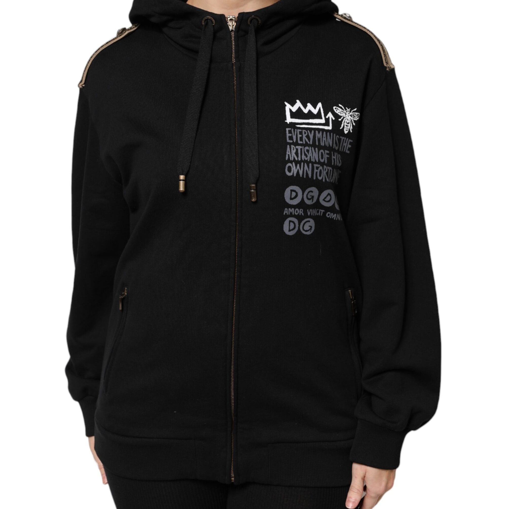 Dolce & Gabbana Black Logo Hooded Full Zip Sweatshirt Jacket
