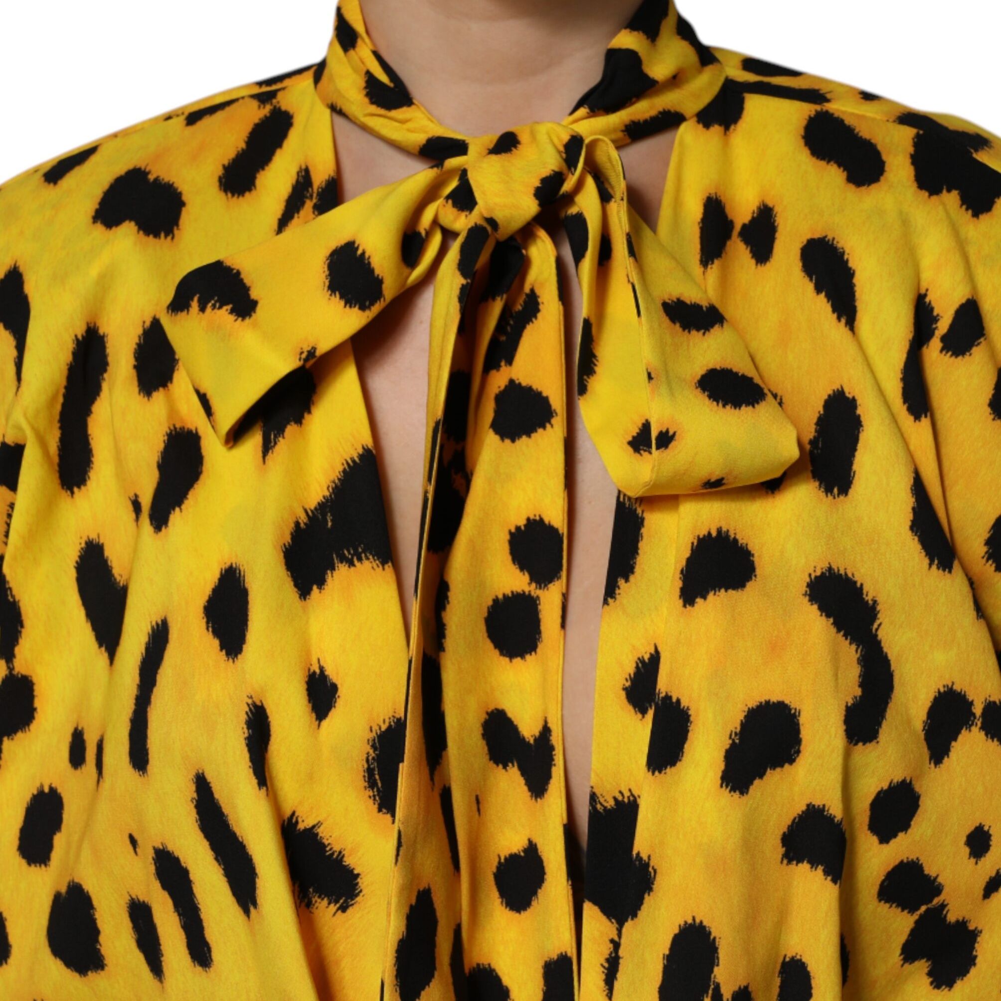 Dolce & Gabbana Yellow Leopard Long Sleeves Jumpsuit Dress