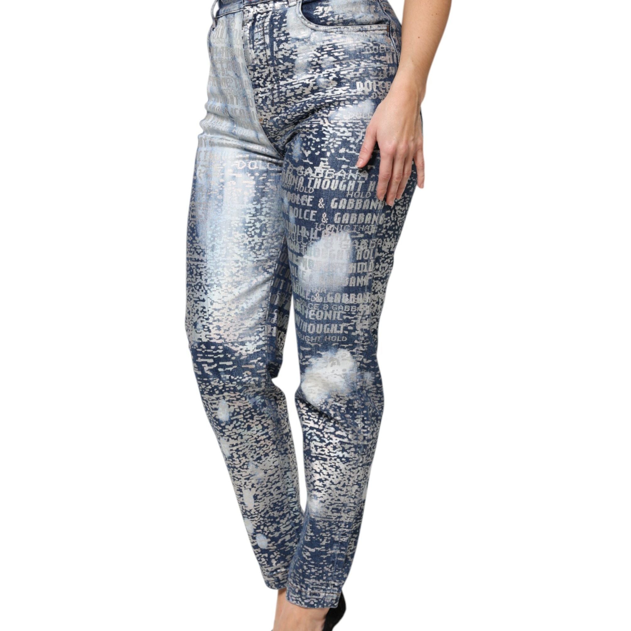 Dolce & Gabbana Blue Washed Print High Waist Denim Jeans