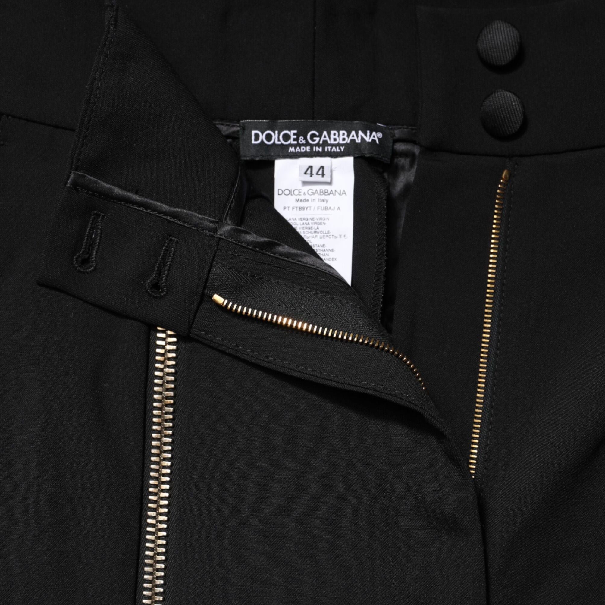 Dolce & Gabbana Black Wool High Waist Zipper Tapered Pants