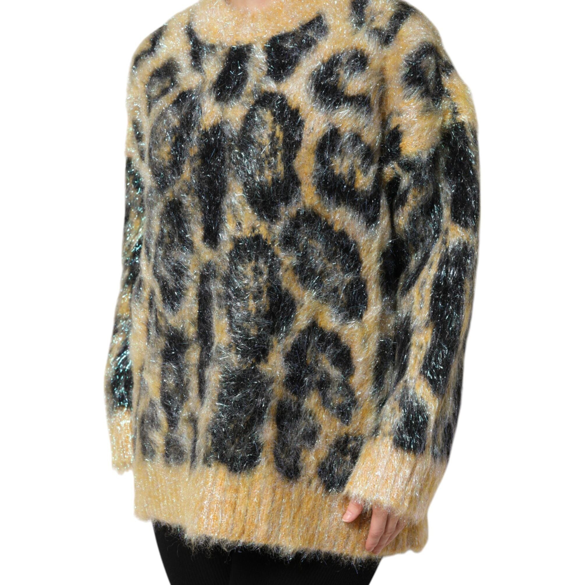 Dolce & Gabbana Multicolor Leopard Mohair Crew Neck Sweater