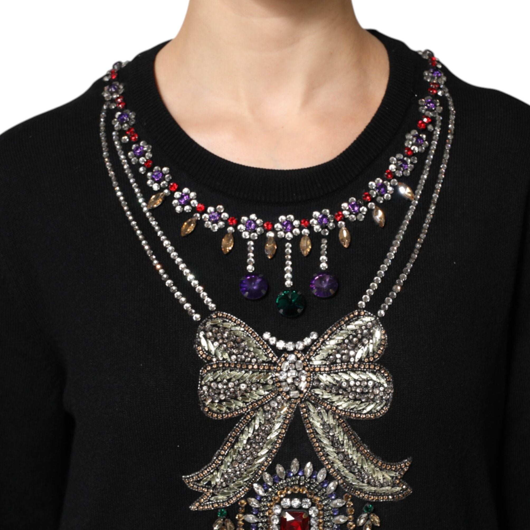 Dolce & Gabbana Black Cashmere Crystal Embellished Sweater