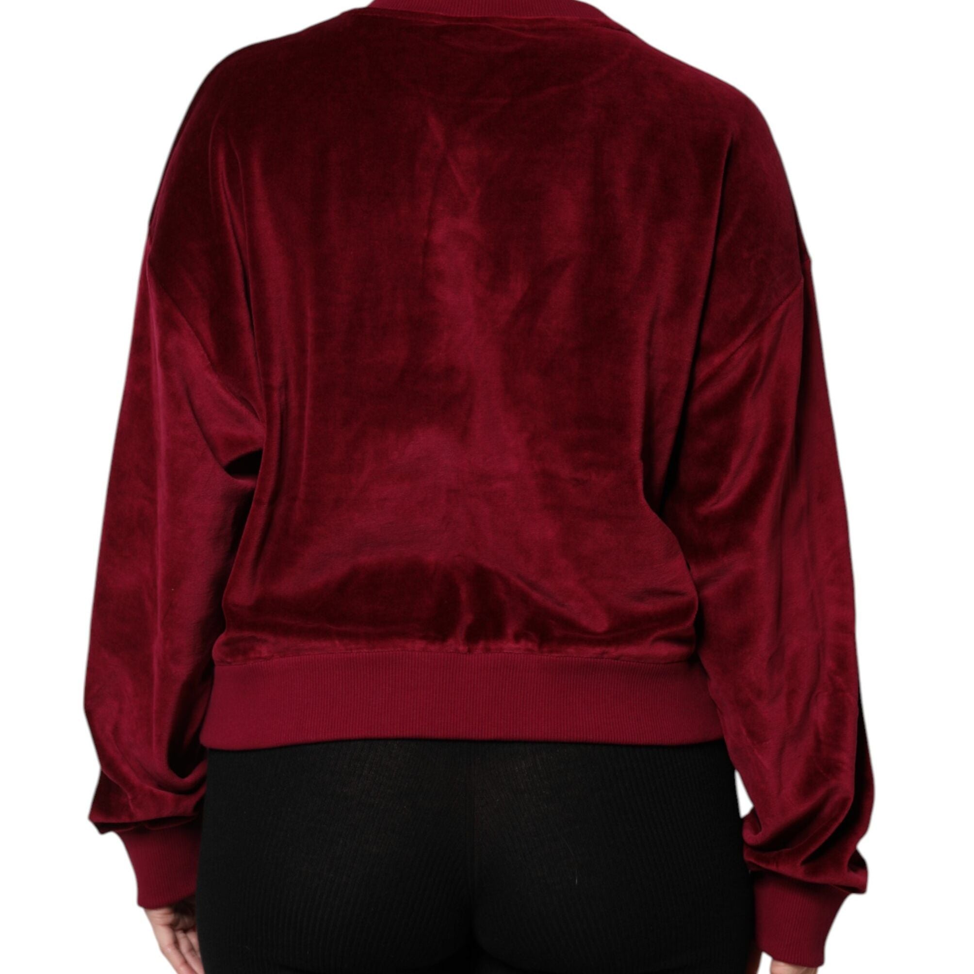 Dolce & Gabbana Red Cotton Velvet Crew Neck Pullover Sweater