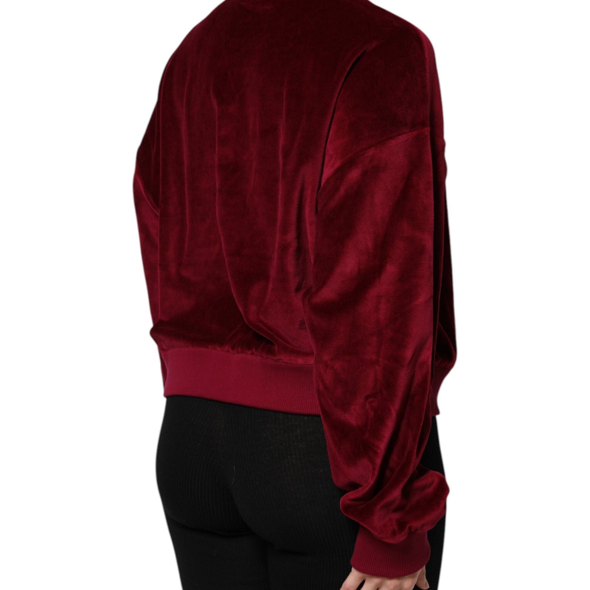Dolce & Gabbana Red Cotton Velvet Crew Neck Pullover Sweater
