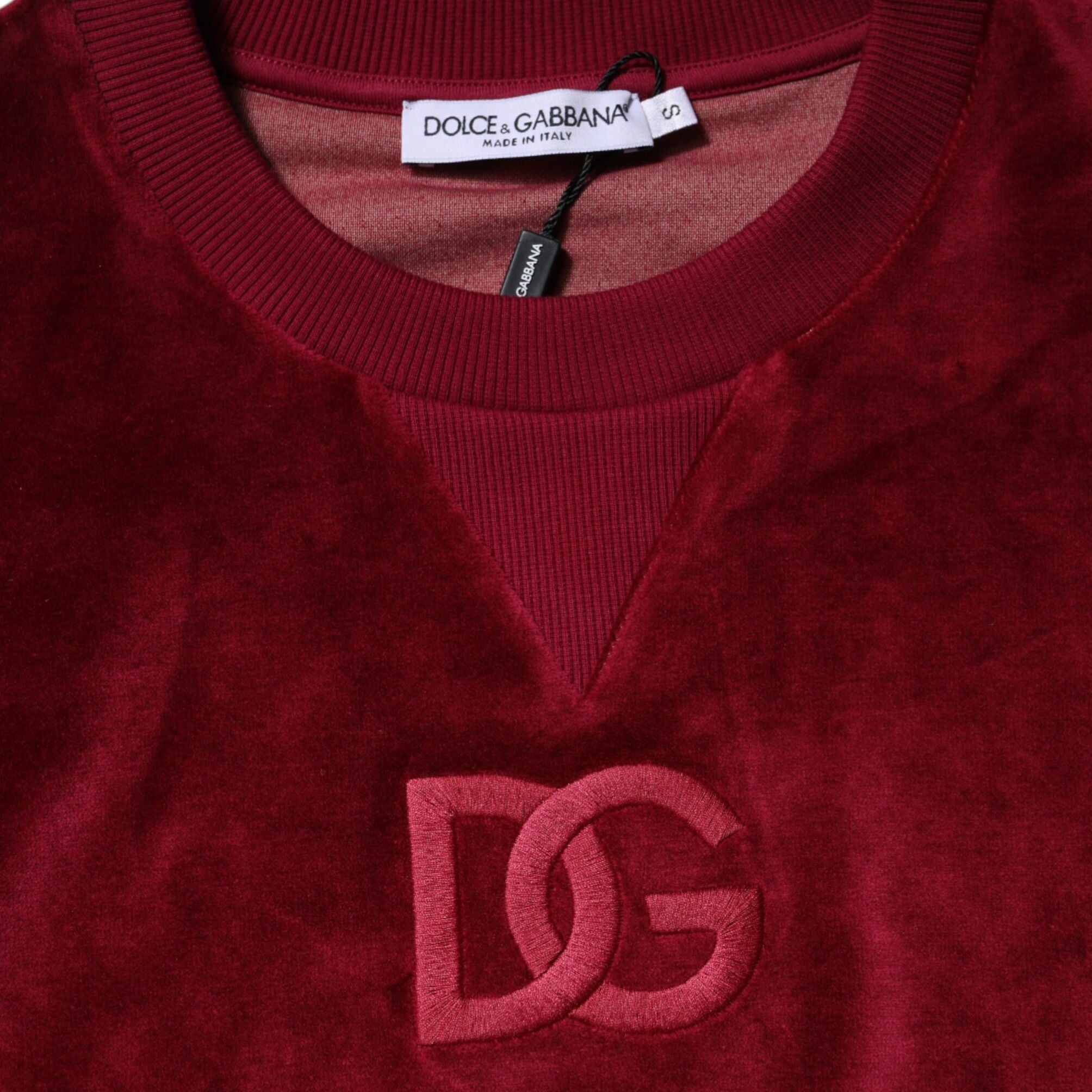 Dolce & Gabbana Red Cotton Velvet Crew Neck Pullover Sweater