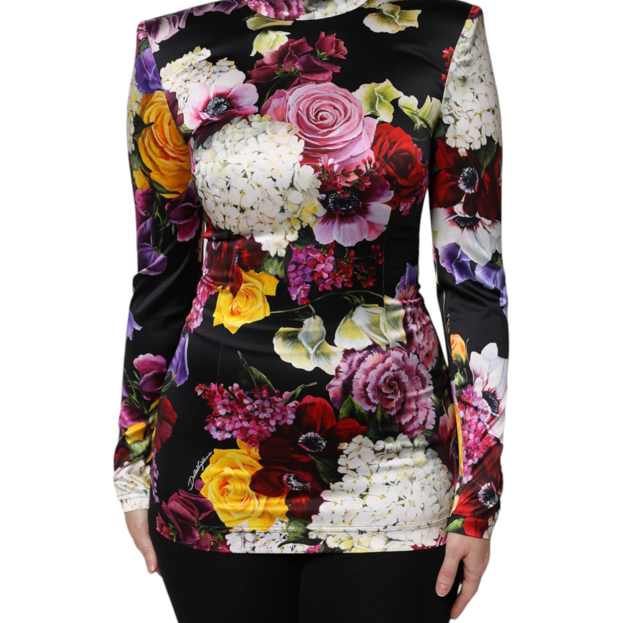 Dolce & Gabbana Multicolor Ortensies Long Sleeves Blouse Top