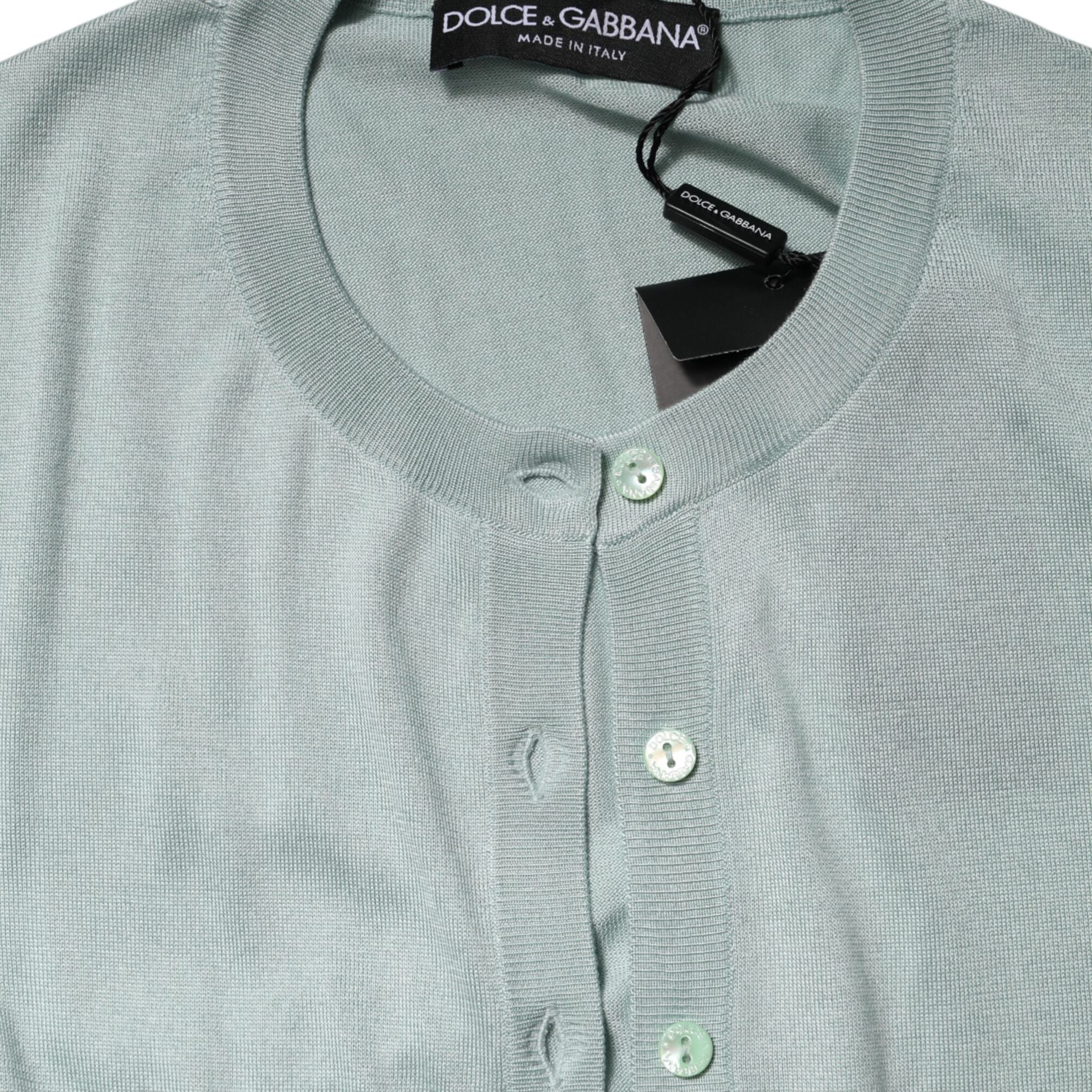 Dolce & Gabbana Light Green Silk Button Down Cardigan Sweater