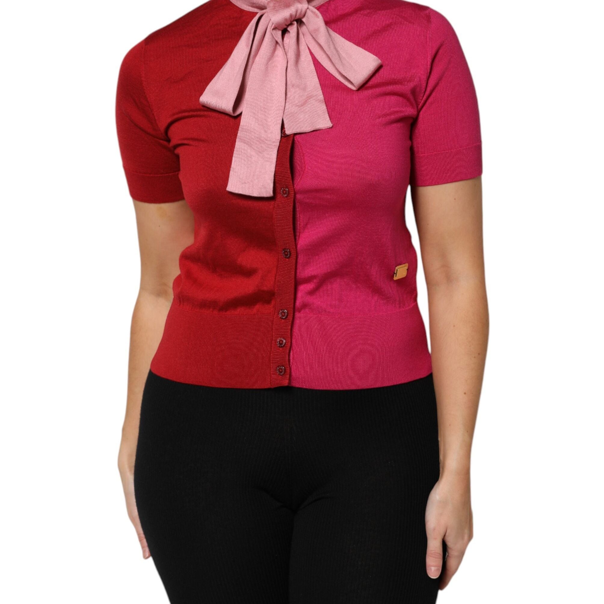 Dolce & Gabbana Pink Short Sleeves Buttoned Ascot Collar Top