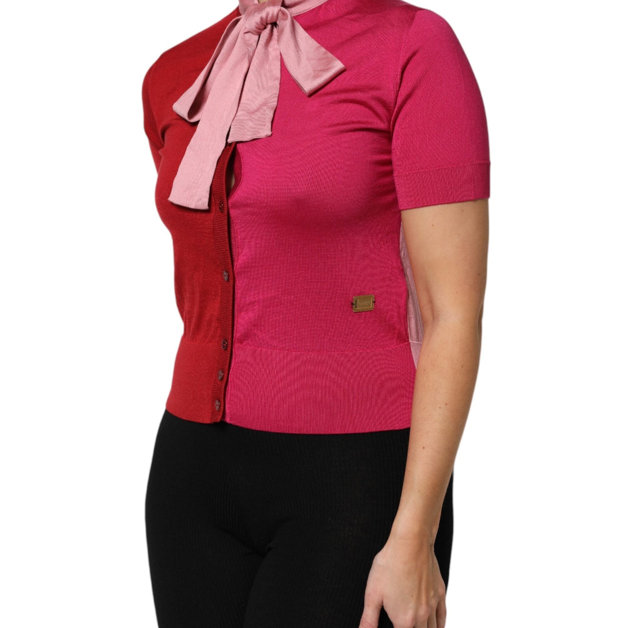 Dolce & Gabbana Pink Short Sleeves Buttoned Ascot Collar Top